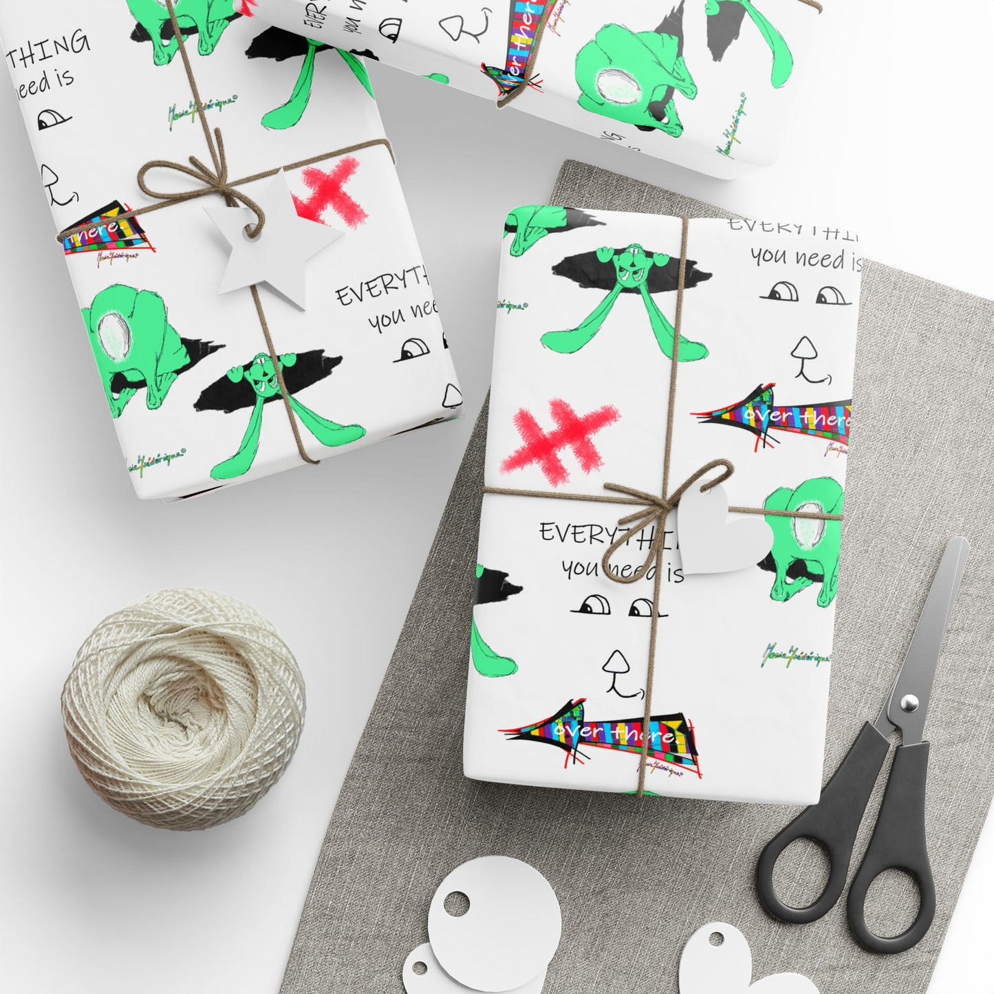 Wrapping Paper - Down the Rabbit hole Pattern with 'Everything You Need Is over there' Text by artist Marie Frederique