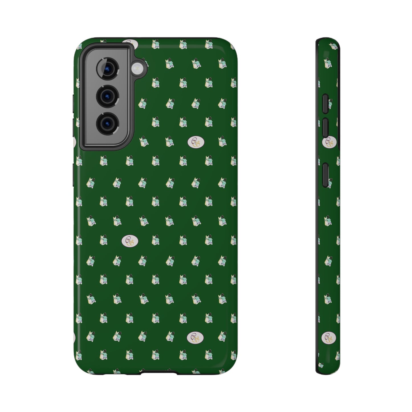 CTS Green - repeat pattern boy and dog, Impact-Resistant Phone Cases by artist Marie Frederique