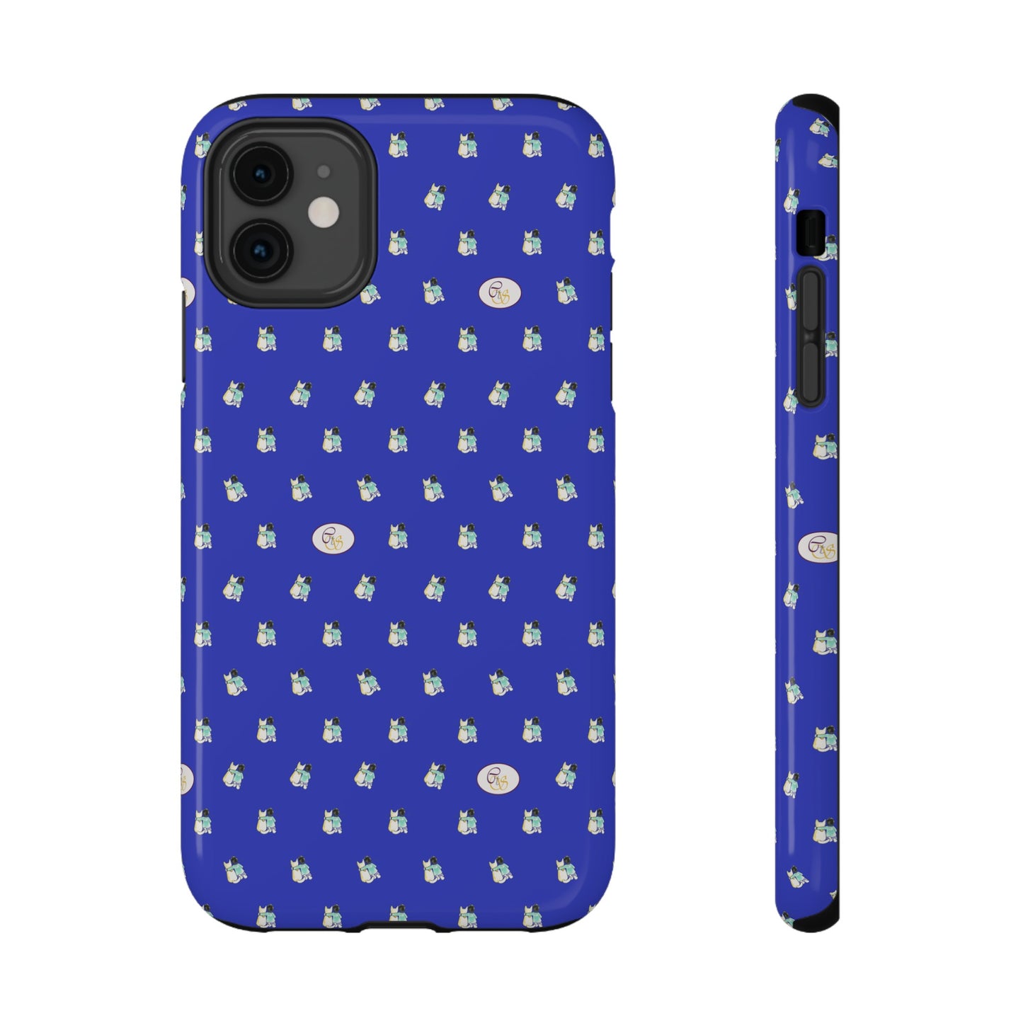 CTS Blue - repeat pattern boy and dog, Impact-Resistant Phone Cases by artist Marie Frederique