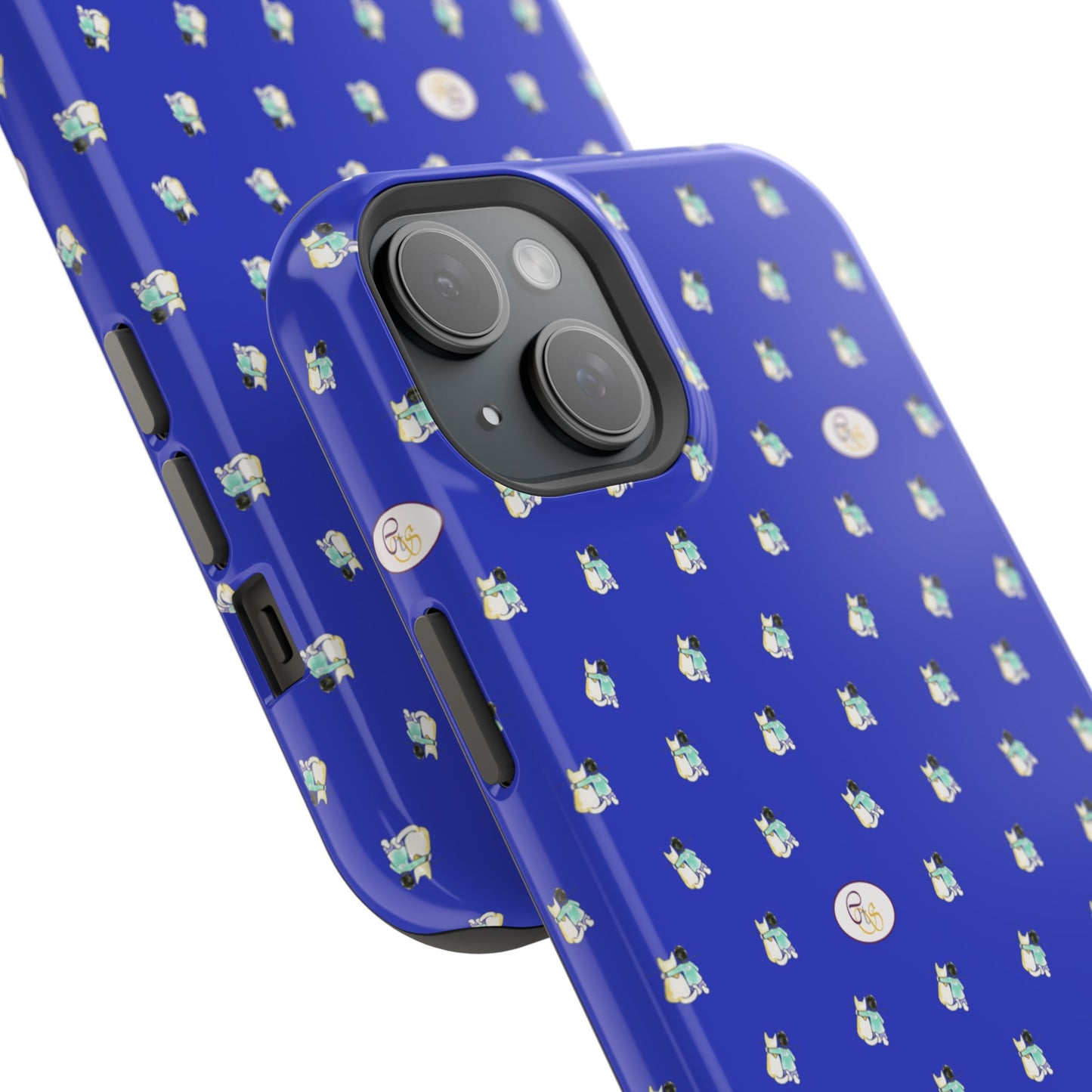 CTS Blue - repeat pattern boy and dog, Impact-Resistant Phone Cases by artist Marie Frederique