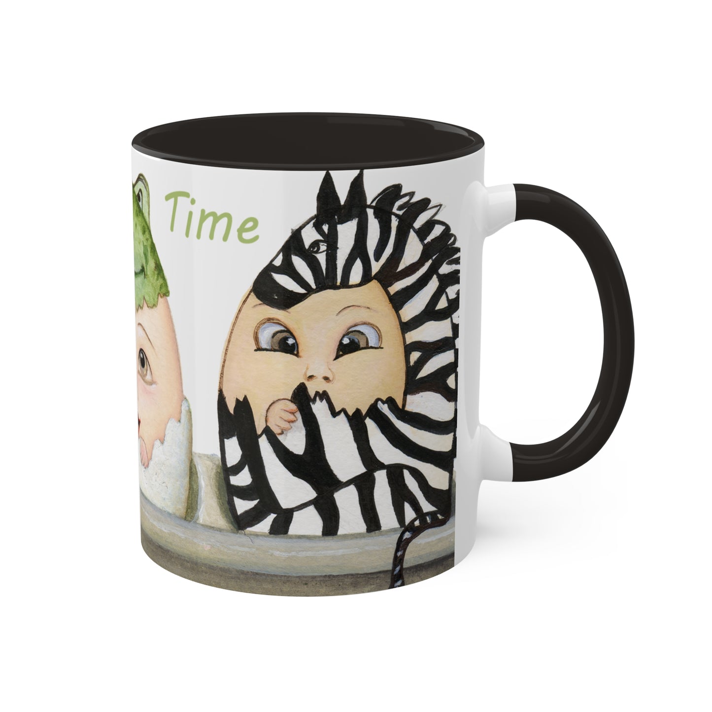 Whimsical Egg Crate 1 "Bath Time", Colorful Mug in black or green, 11oz by Artist Marie Frederique