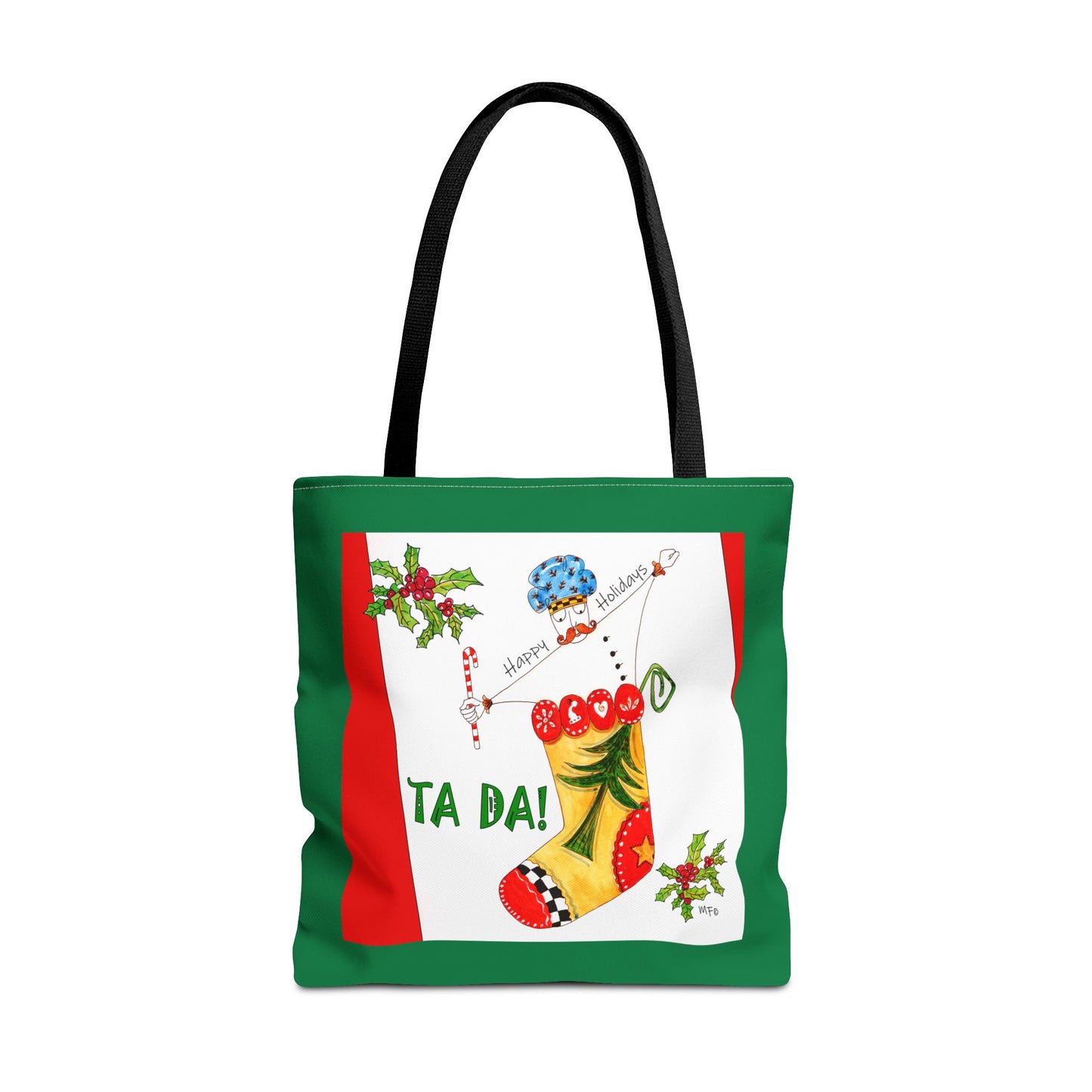 Christmas Stocking Tote Bag – 'Ta Da!' Holiday Gift & Shopping Tote by artist Marie Frederique