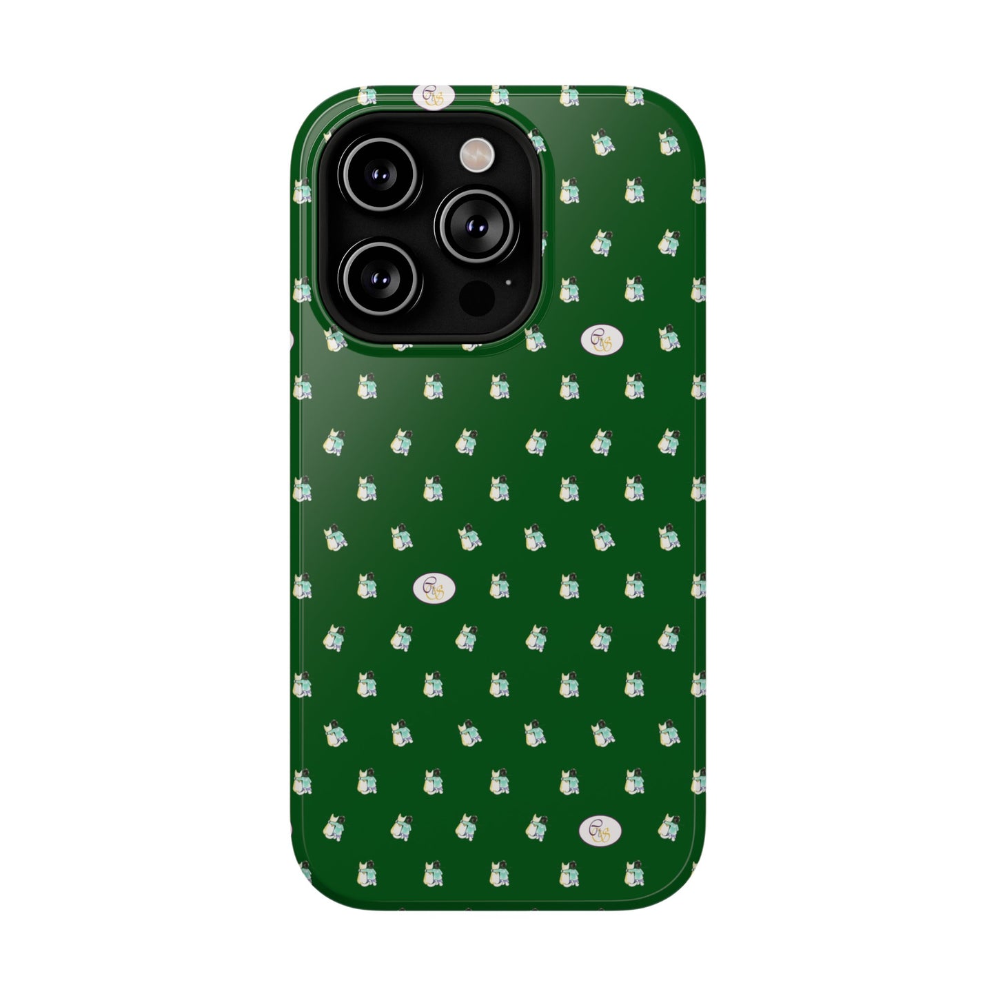 CTS Green - repeat pattern boy and dog, Impact-Resistant Phone Cases by artist Marie Frederique