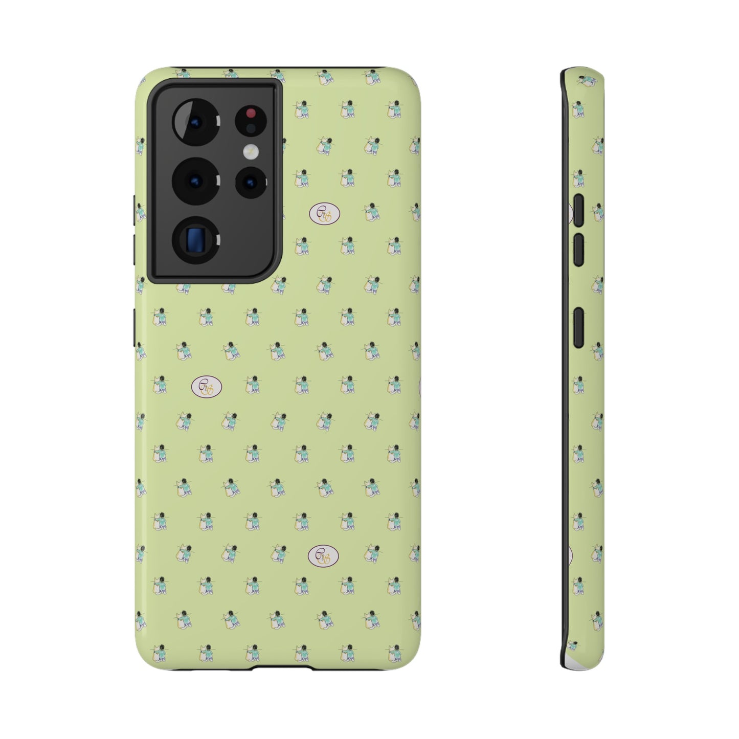 CTS Light Green - repeat pattern boy and dog, Impact-Resistant Phone Cases by artist Marie Frederique