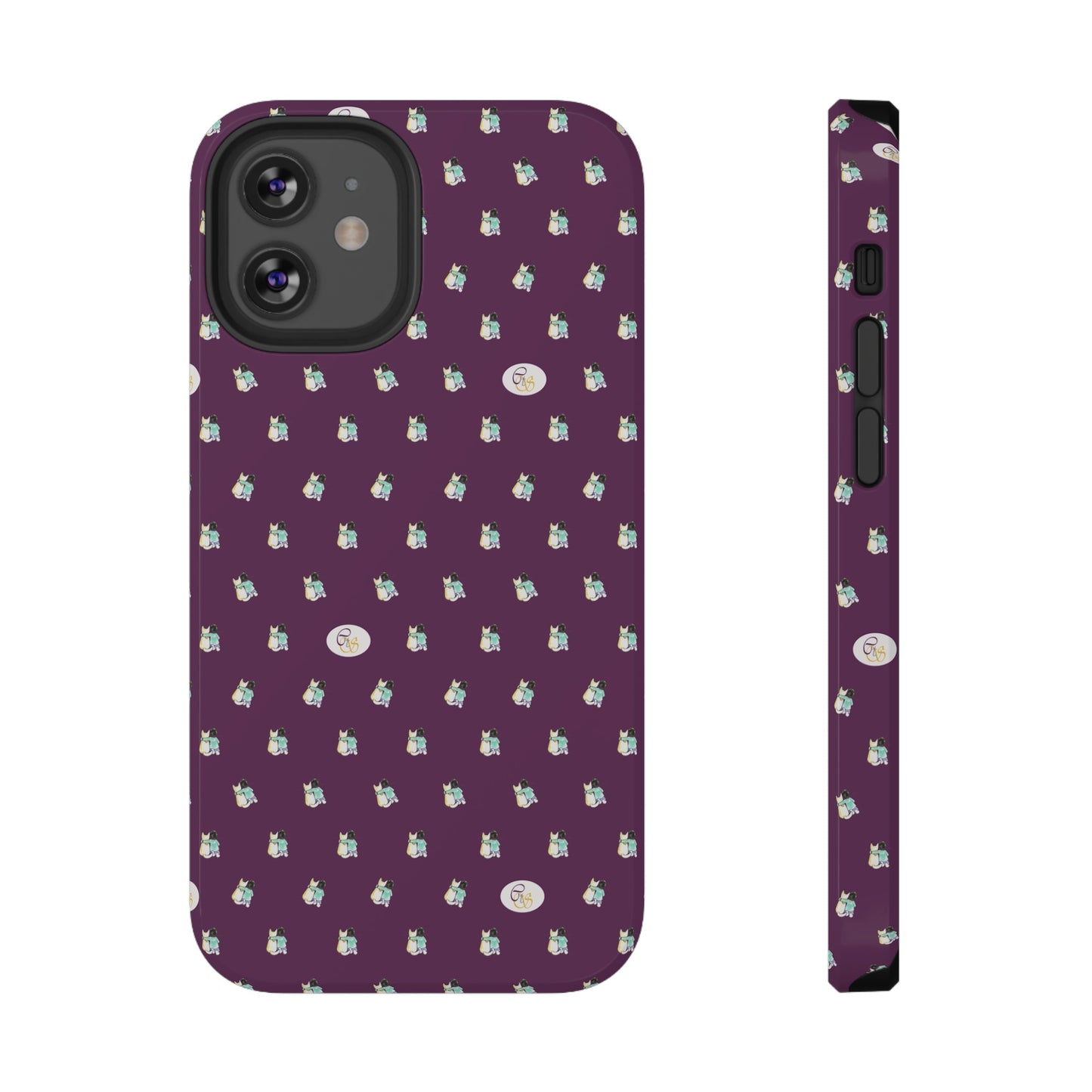 CTS Purple - repeat pattern boy and dog, Impact-Resistant Phone Cases by artist Marie Frederique