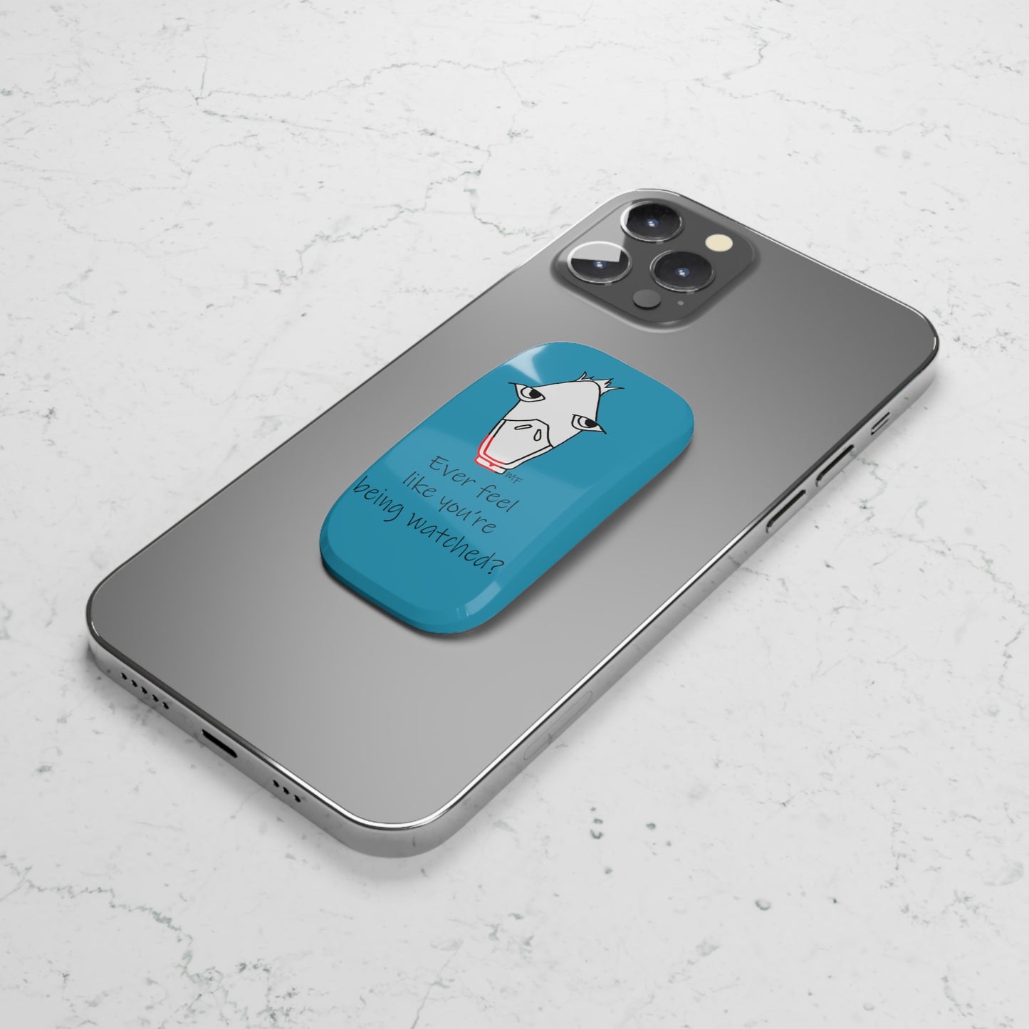 Ever feel like you're being watched? Scopophobia - Light Blue Duck Phone Click-On Grip by artist Marie Frederique