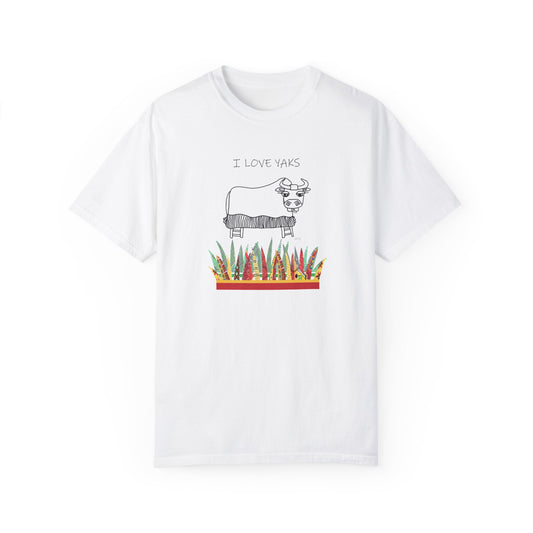 I love Yaks, Unisex Garment-Dyed T-shirt by artist Marie Frederique