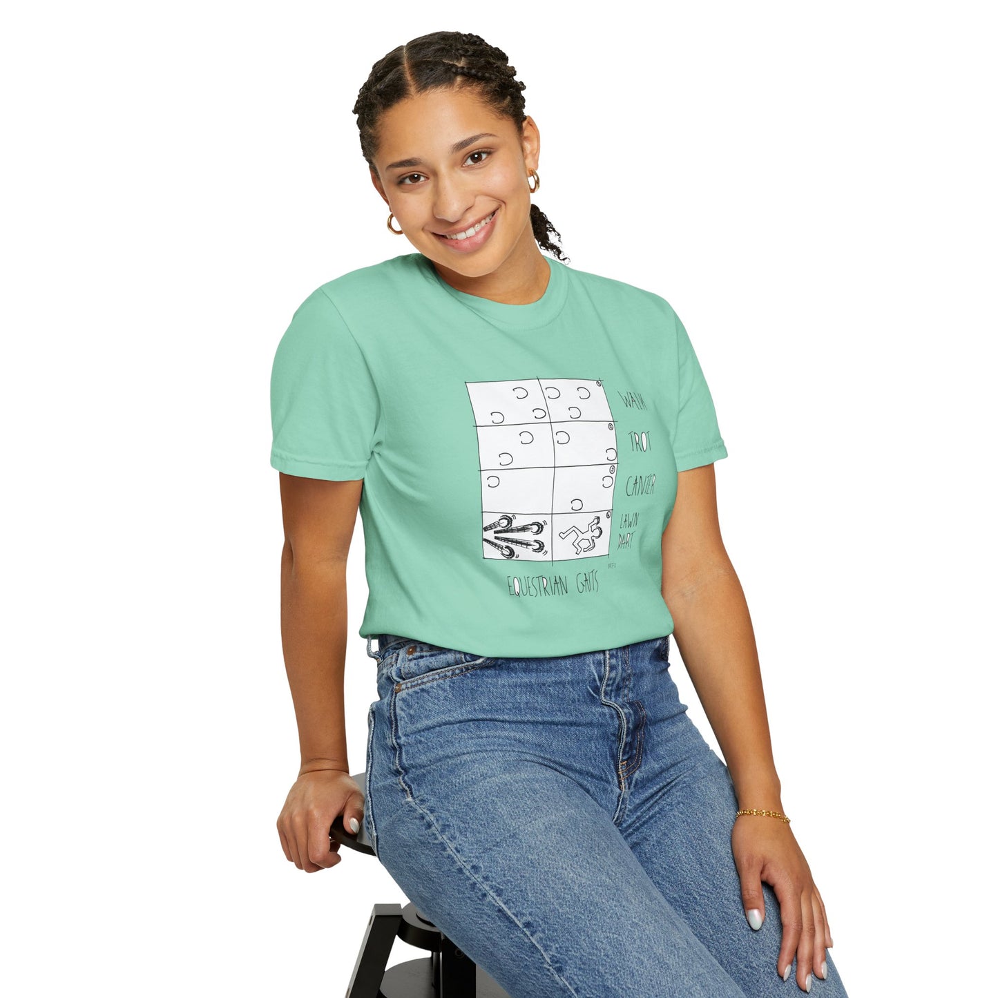 Equestrian Lawndart, Gaits Humor - Unisex Garment-Dyed T-shirt by artist Marie Frederique