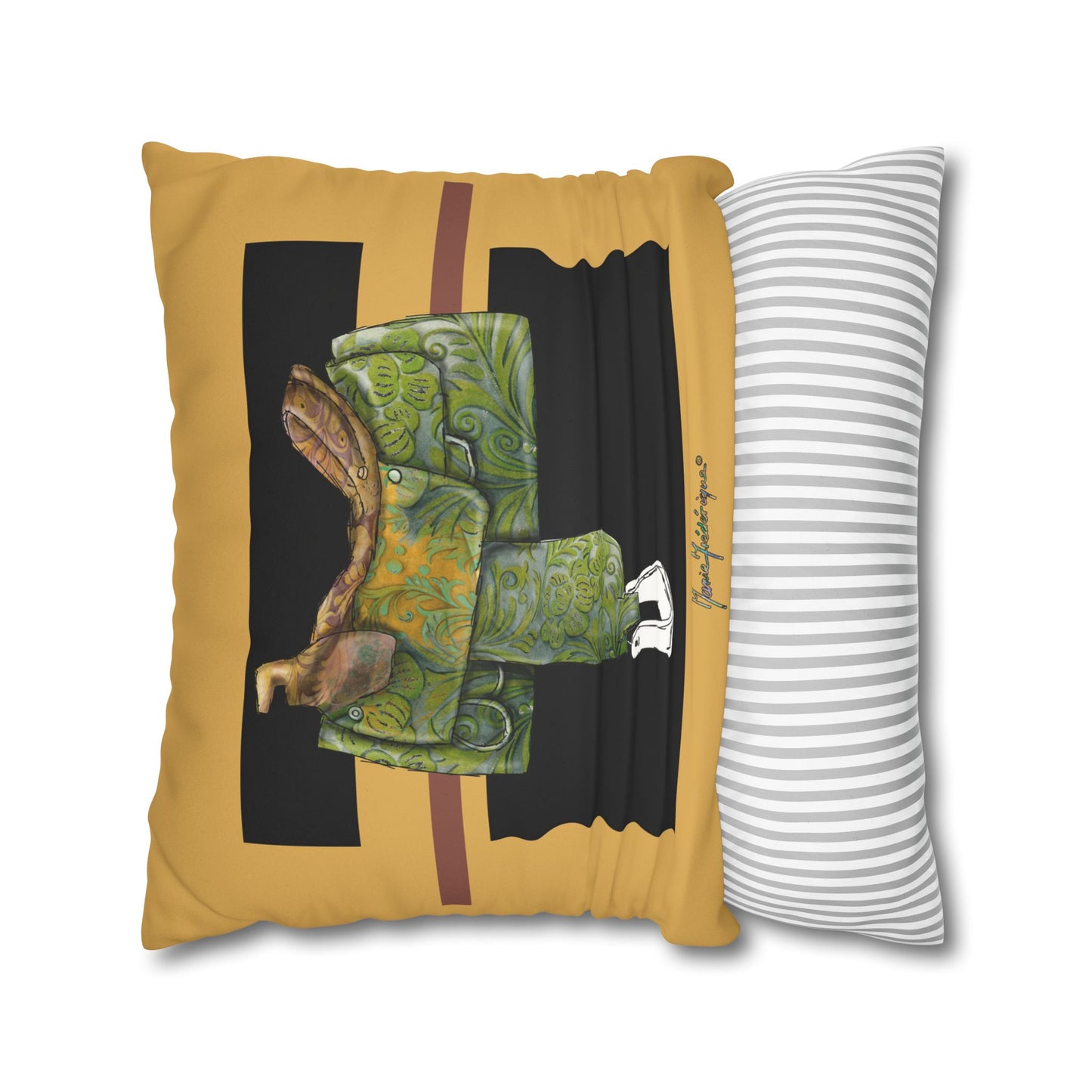 Western Saddle & Scarf Decorative Pillowcase — Faux Suede Accent Cushion Cover by artist Marie Frederique