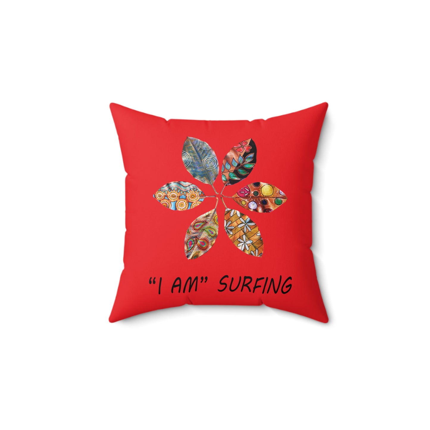 I am Surfing - Red Square Pillow by artist Marie Frederique