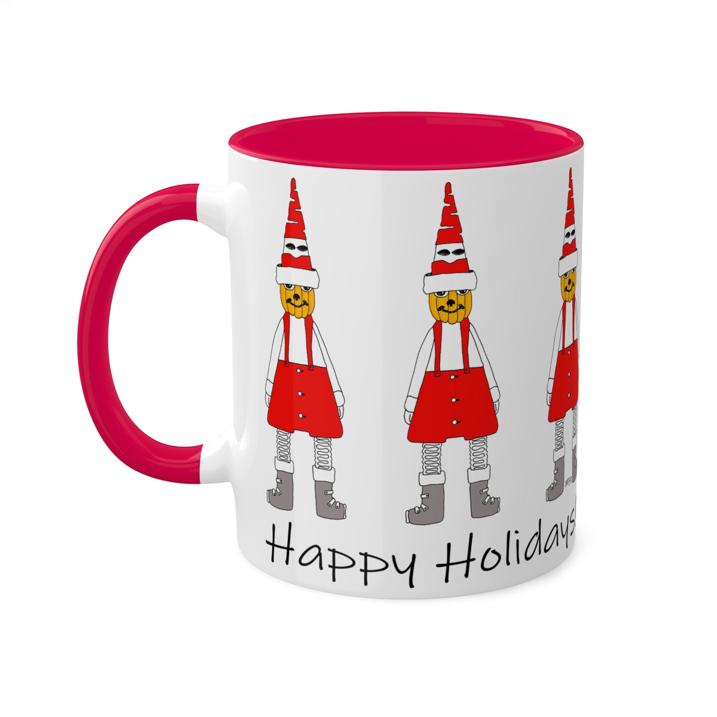 Christmas Mugs - Whimsical Pumpkin Santa Line Up by artist Marie Frederique