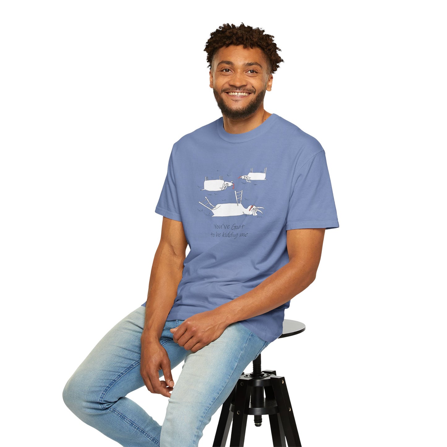 Goat lovers, "You've Goat to Be Kidding Me" cotton T-shirt by artist Marie Frederique