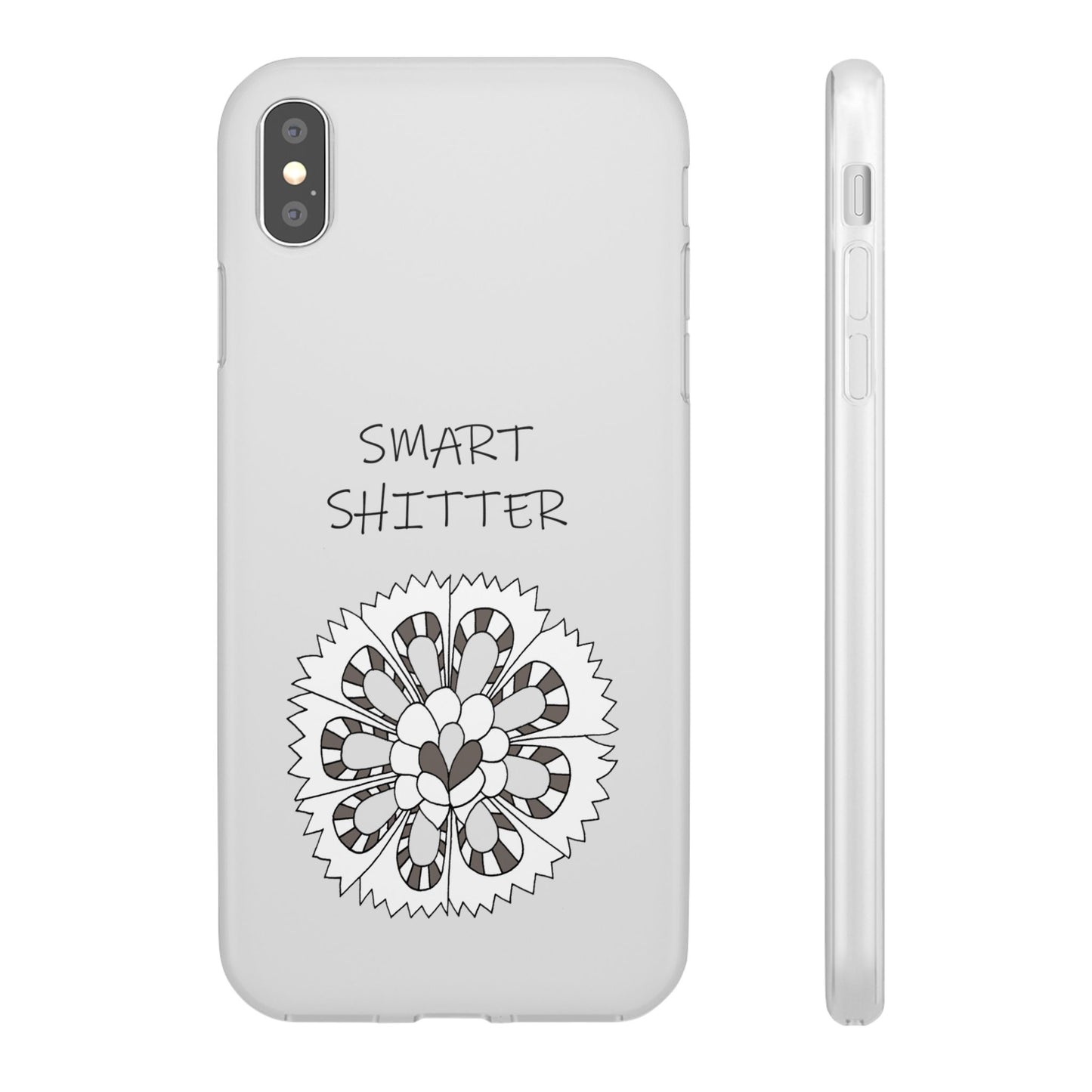 SMART SHITTER, with a Mandala Flower in black and white, Adult Humor phone case - Flexi Cases by artist Marie Frederique