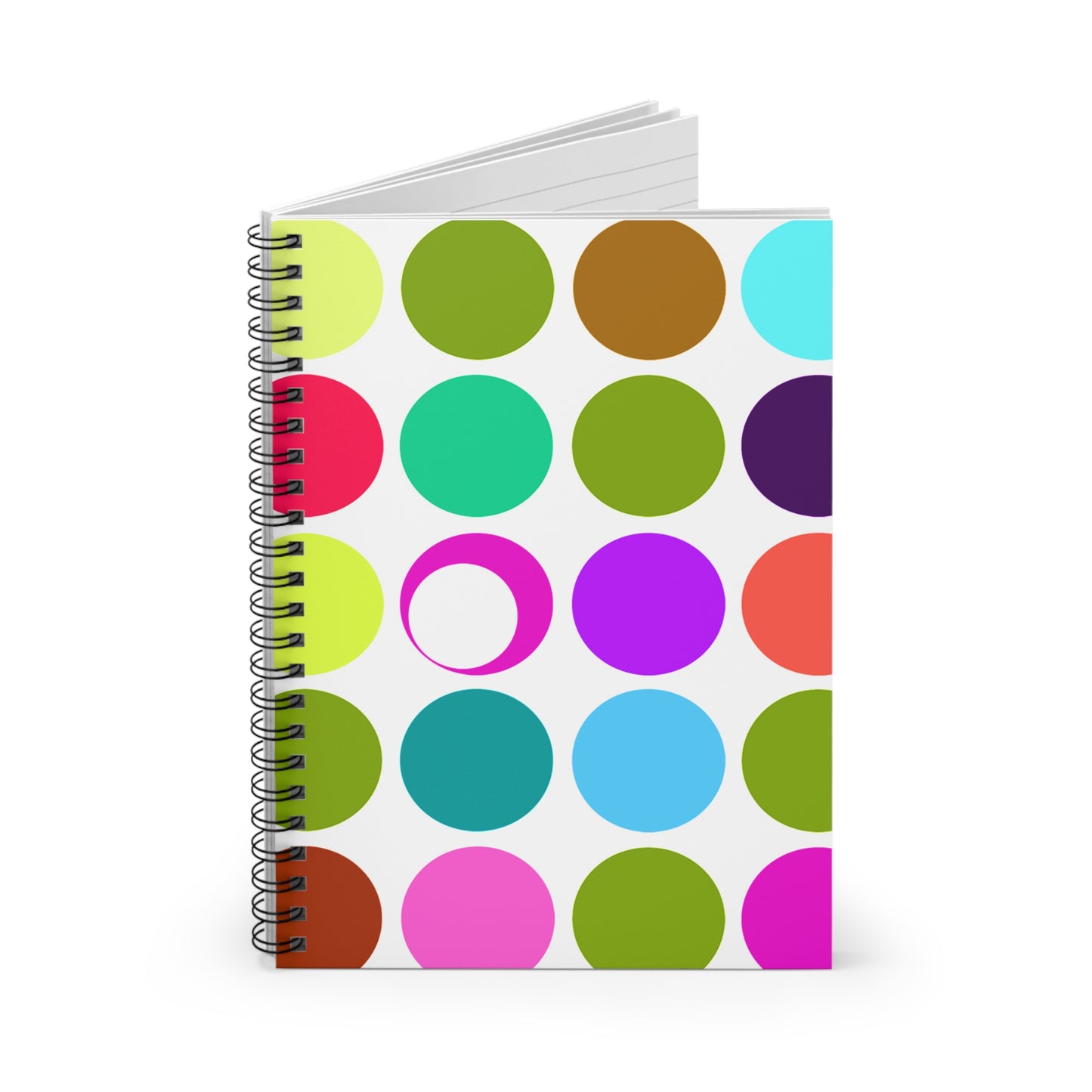 Patches, multicolored circles Spiral Notebook - Ruled Line by artist Marie Frederique