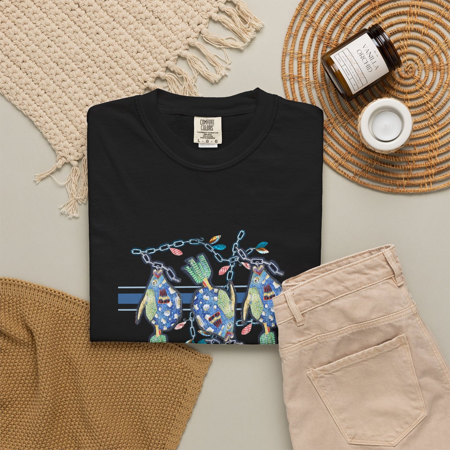 Three fish Parade Graphic T-Shirt — Playful Coastal Design by artist Marie Frederique