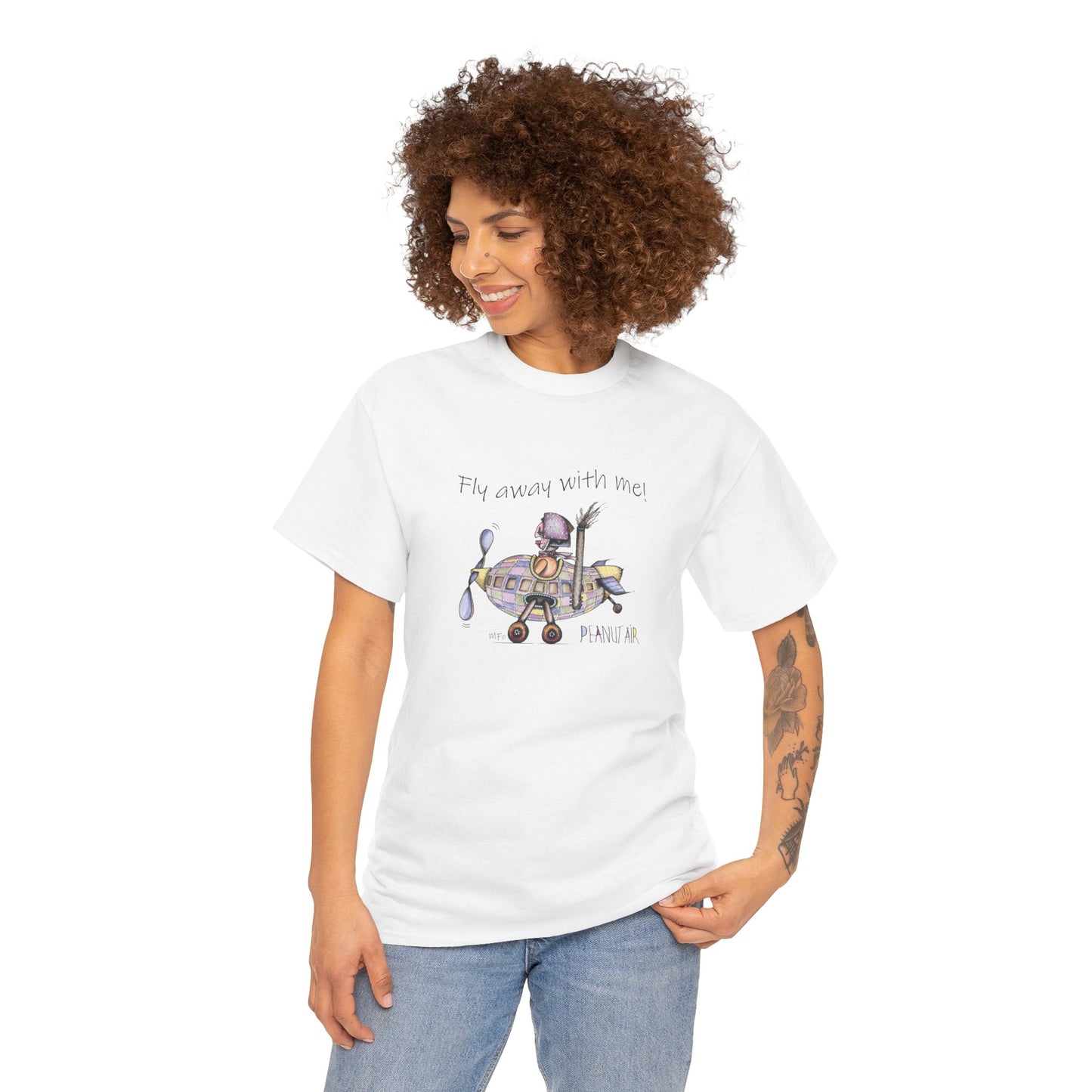 PEANUT AIR, "Fly away with me!" Unisex Heavy Cotton Tee by artist Marie Frederique (S - 5XL)