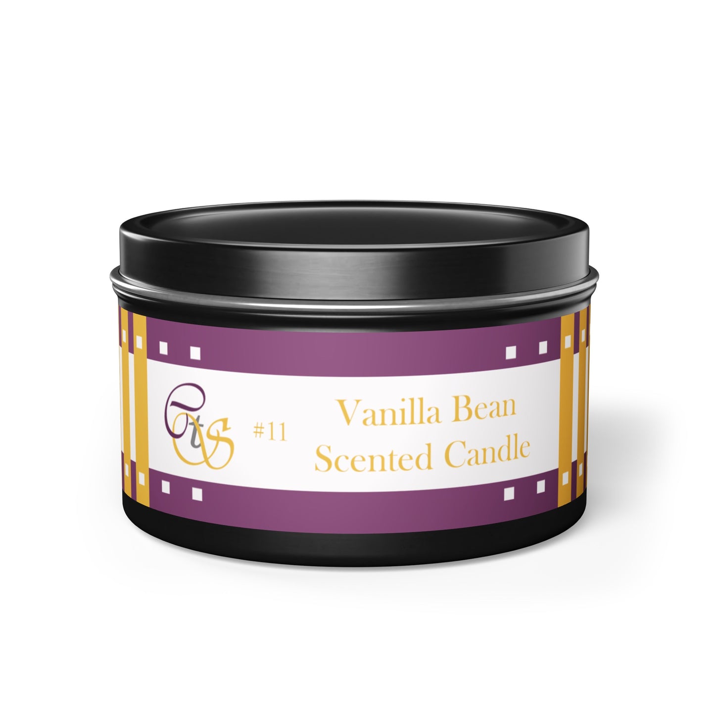 CTS #11 Candle Collection "Vanilla Bean" Scented Coconut Soy Wax Candle in a metal tin. 4 oz or 8 oz, 3 tin colors silver, black or gold