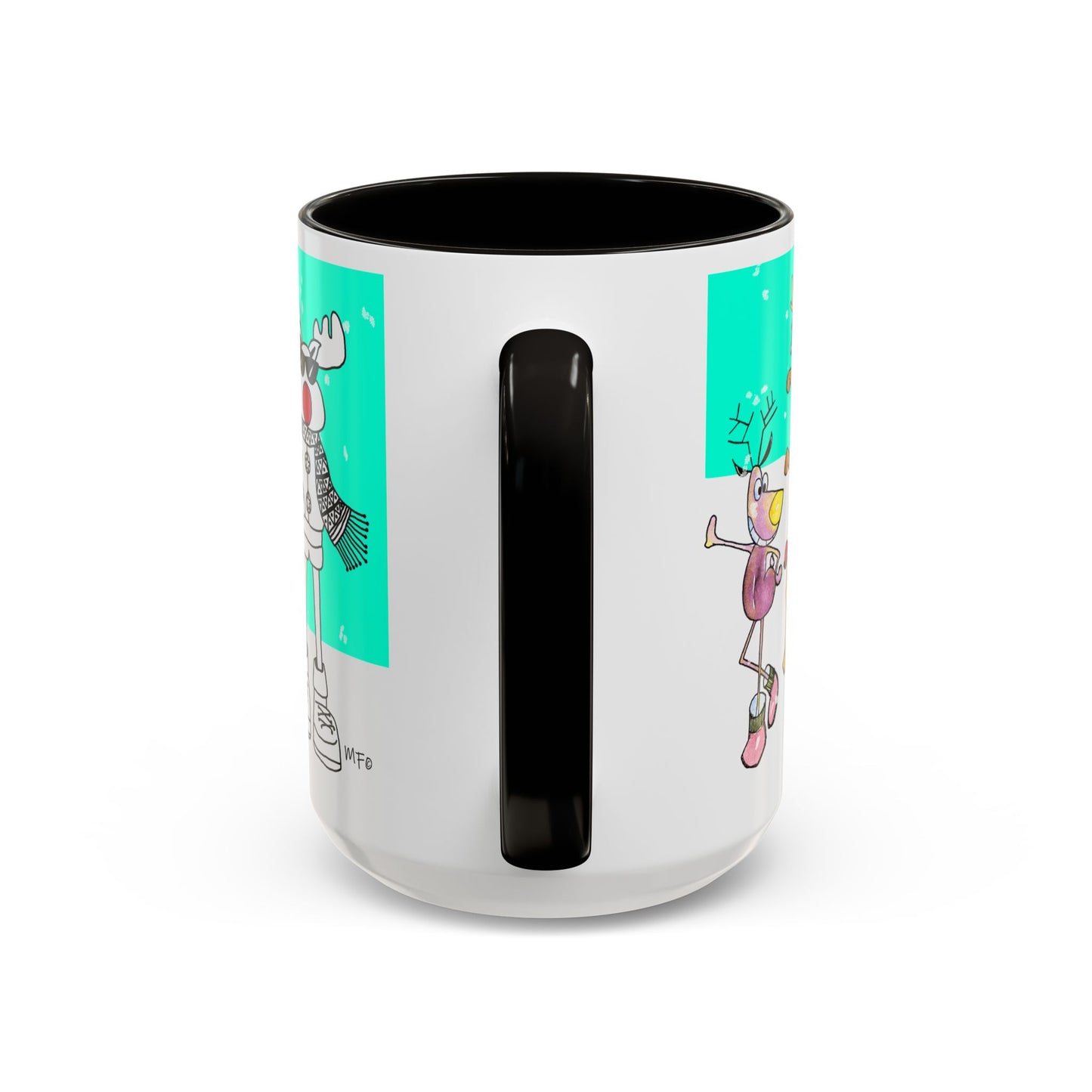 Santa's Job application line up, Christmas Mug, by artist Marie Frederique