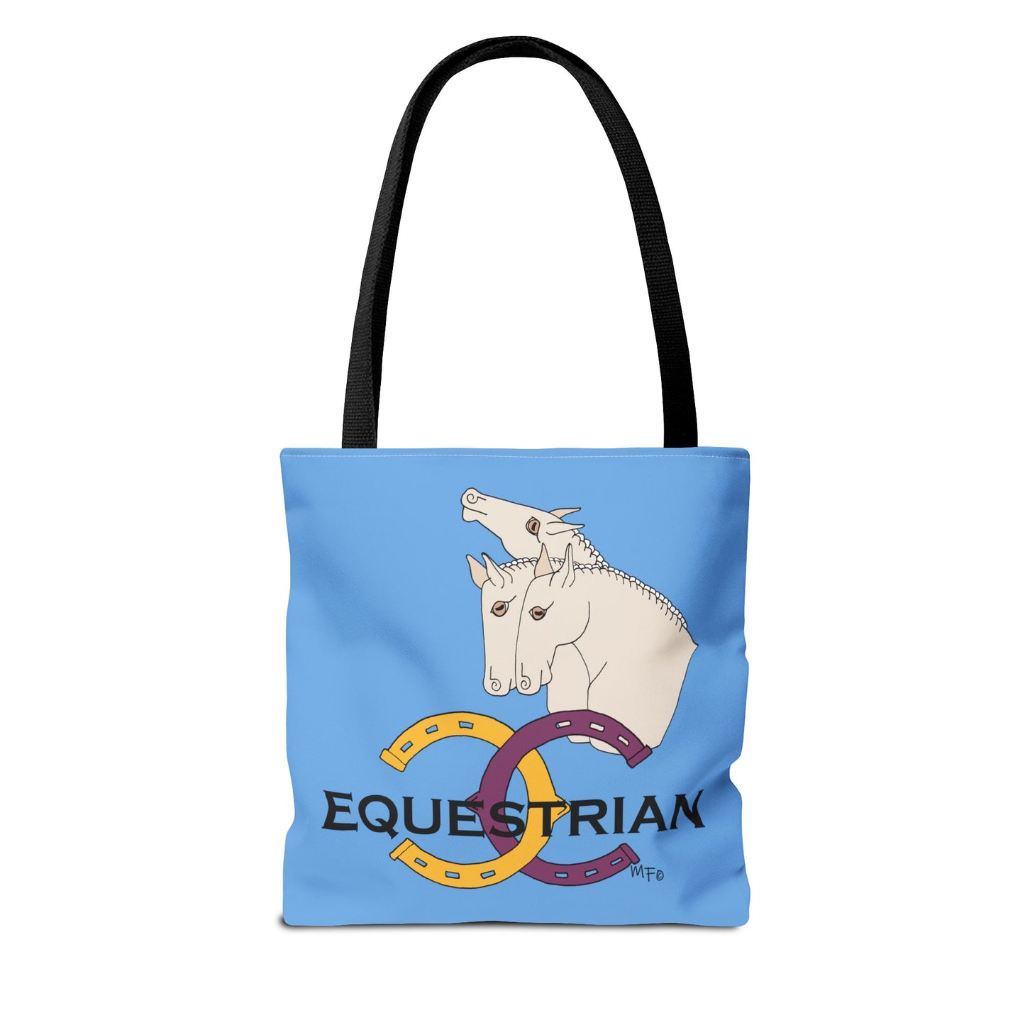 EQUESTRIAN CTS, Light Blue Tote Bag in 3 sizes and black or beige handles by artist Marie Frederique