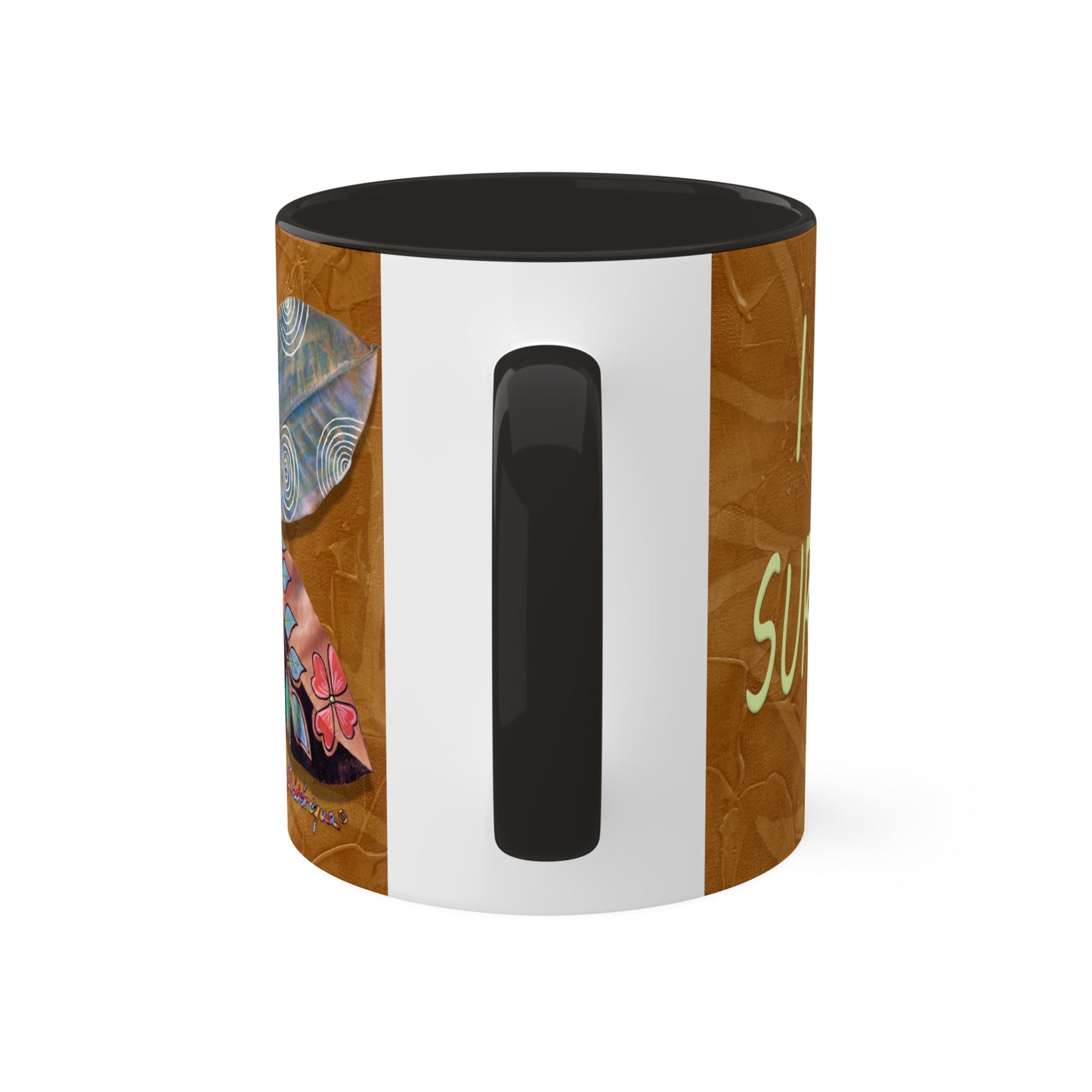 I AM Surfing, Colorful Mug in 6 color options, Black, Red, Golden yellow, Light green, Light Blue and Cambridge Blue. 11oz By Artist Marie Frederique