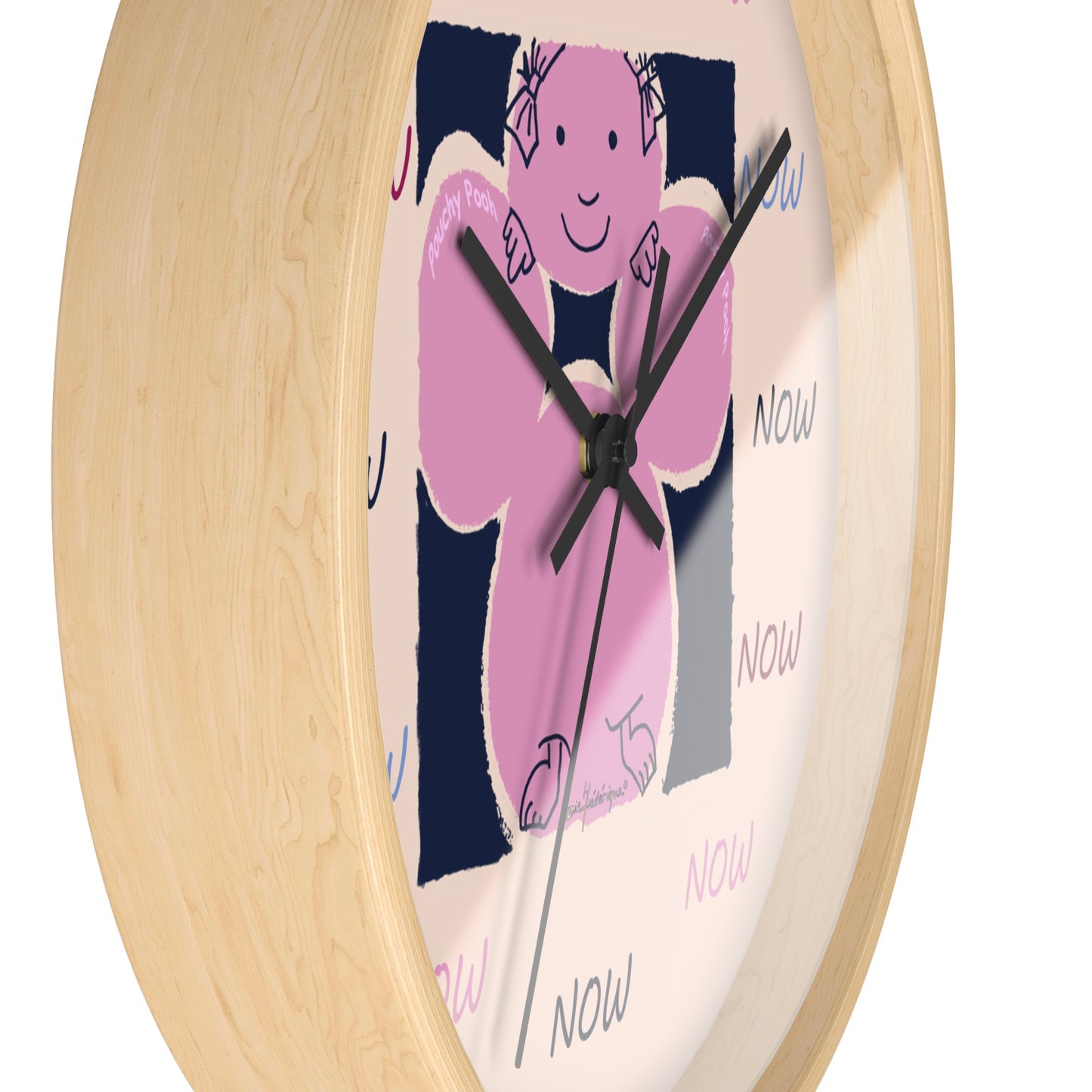 NOW - Wall Clock Pouchy Pooh (Pronounced Puchi Poo) in pink and navy by Artist Maria Frederique