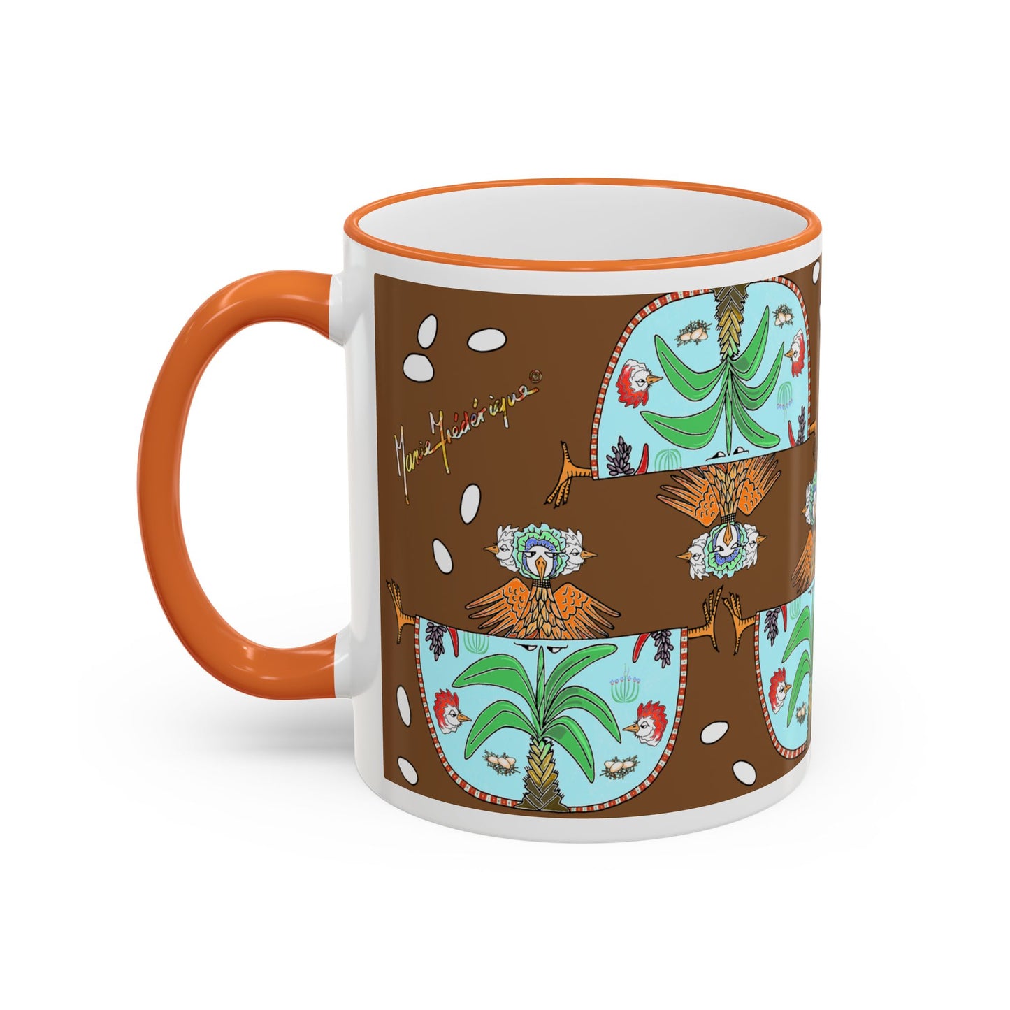 Chic Chick Tropical Palm Pattern Accent Mug - Ceramic Coffee Cup (11oz/15oz) by artist Marie Frederique