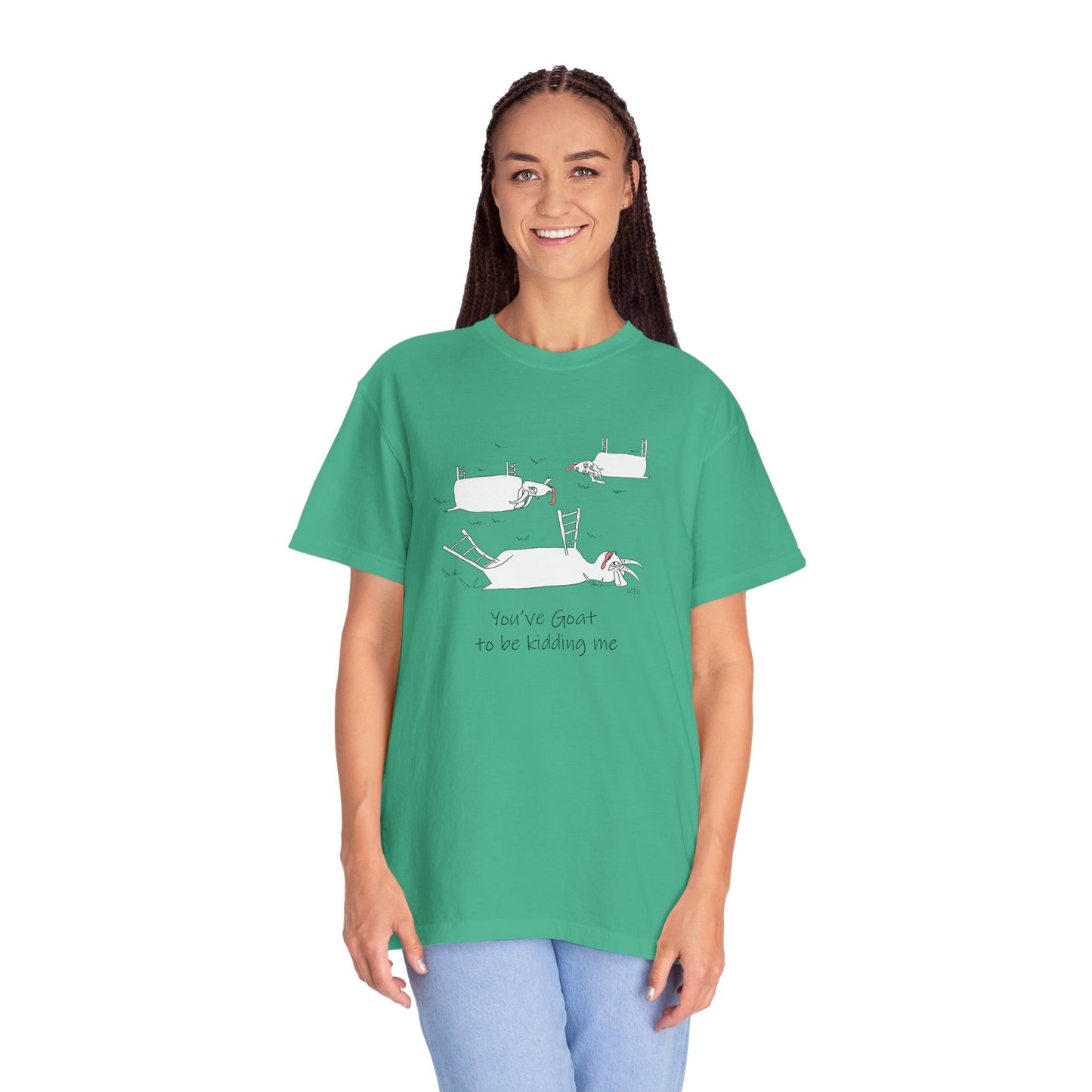 Goat lovers, "You've Goat to Be Kidding Me" cotton T-shirt by artist Marie Frederique