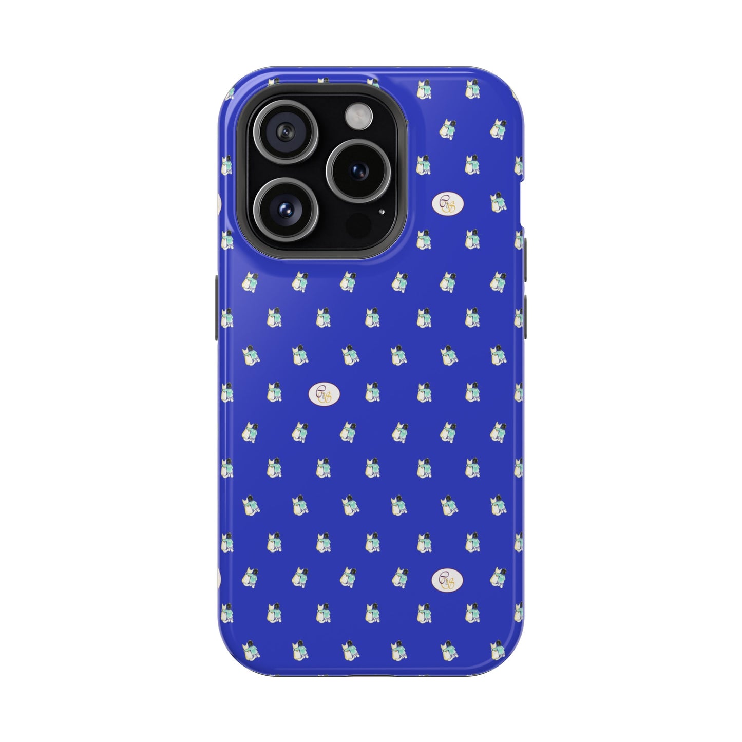 CTS Blue - repeat pattern boy and dog, Impact-Resistant Phone Cases by artist Marie Frederique