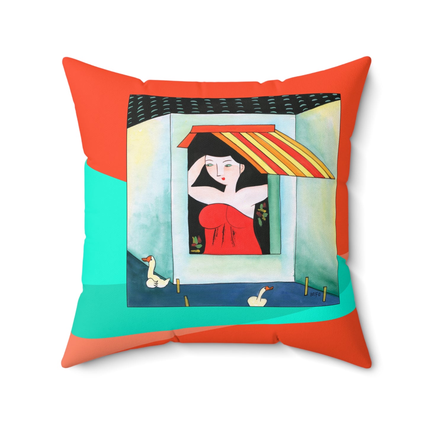 Bold vibrant exotic Faux Suede Square Pillow by artist Marie Frederique