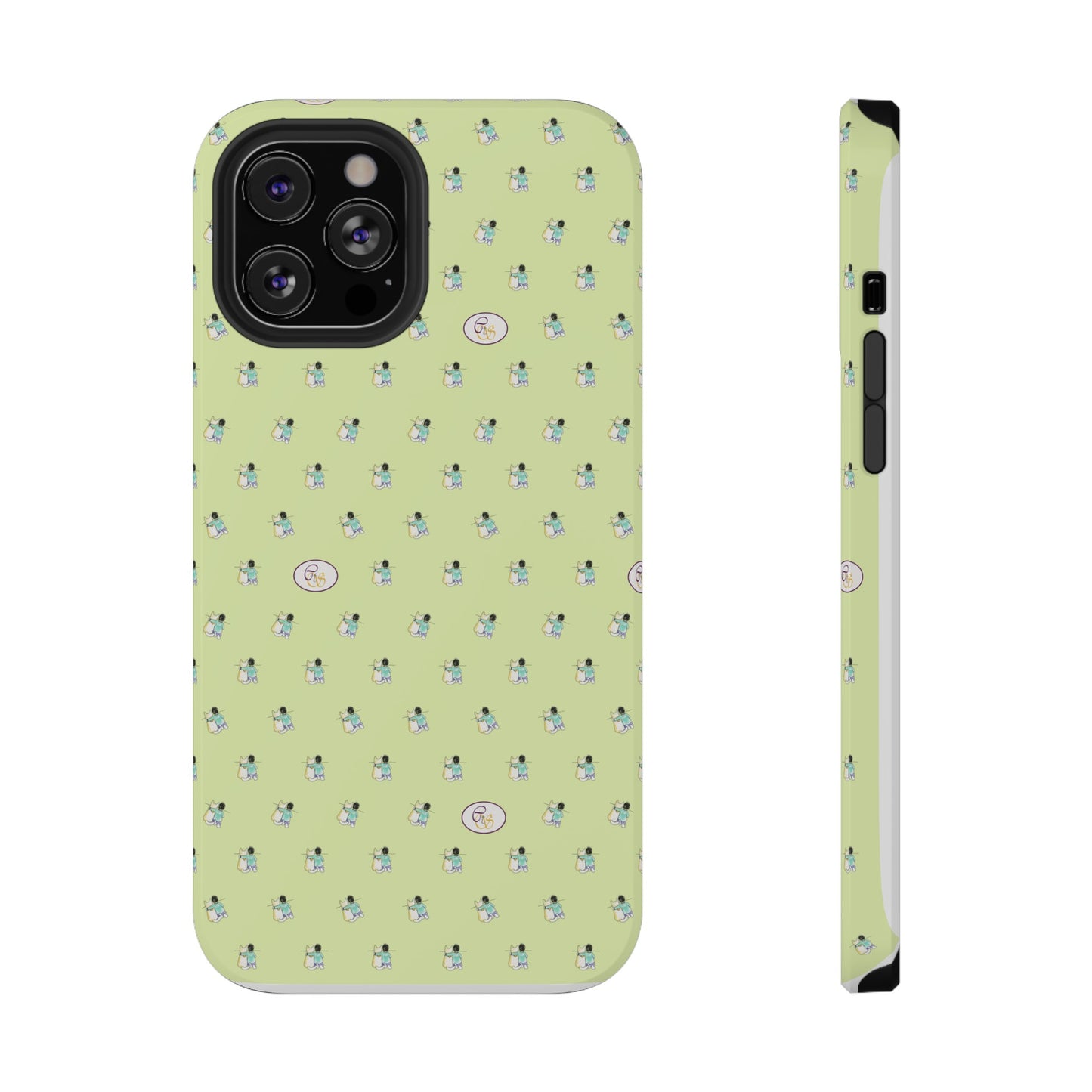 CTS Light Green - repeat pattern boy and dog, Impact-Resistant Phone Cases by artist Marie Frederique