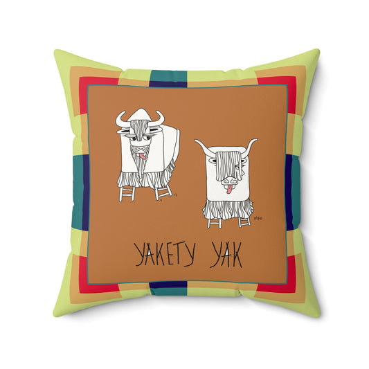 Whimsical Yak Decor Pillow - Faux Suede Square Cushion for Cozy Spaces by artist Marie Frederique