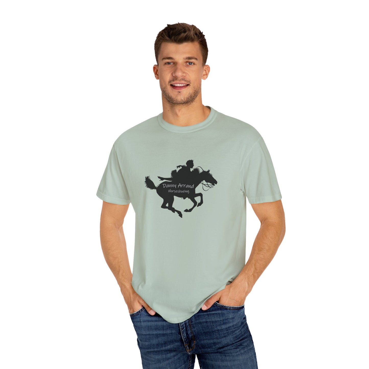 Equestrian Adventure, Runaway couple on a pony - Unisex Garment-Dyed T-Shirt - USA Flag Danny Arrand