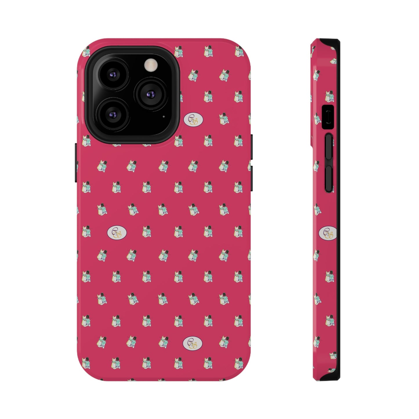 CTS Pink - repeat pattern boy and dog, Impact-Resistant Phone Cases by artist Marie Frederique