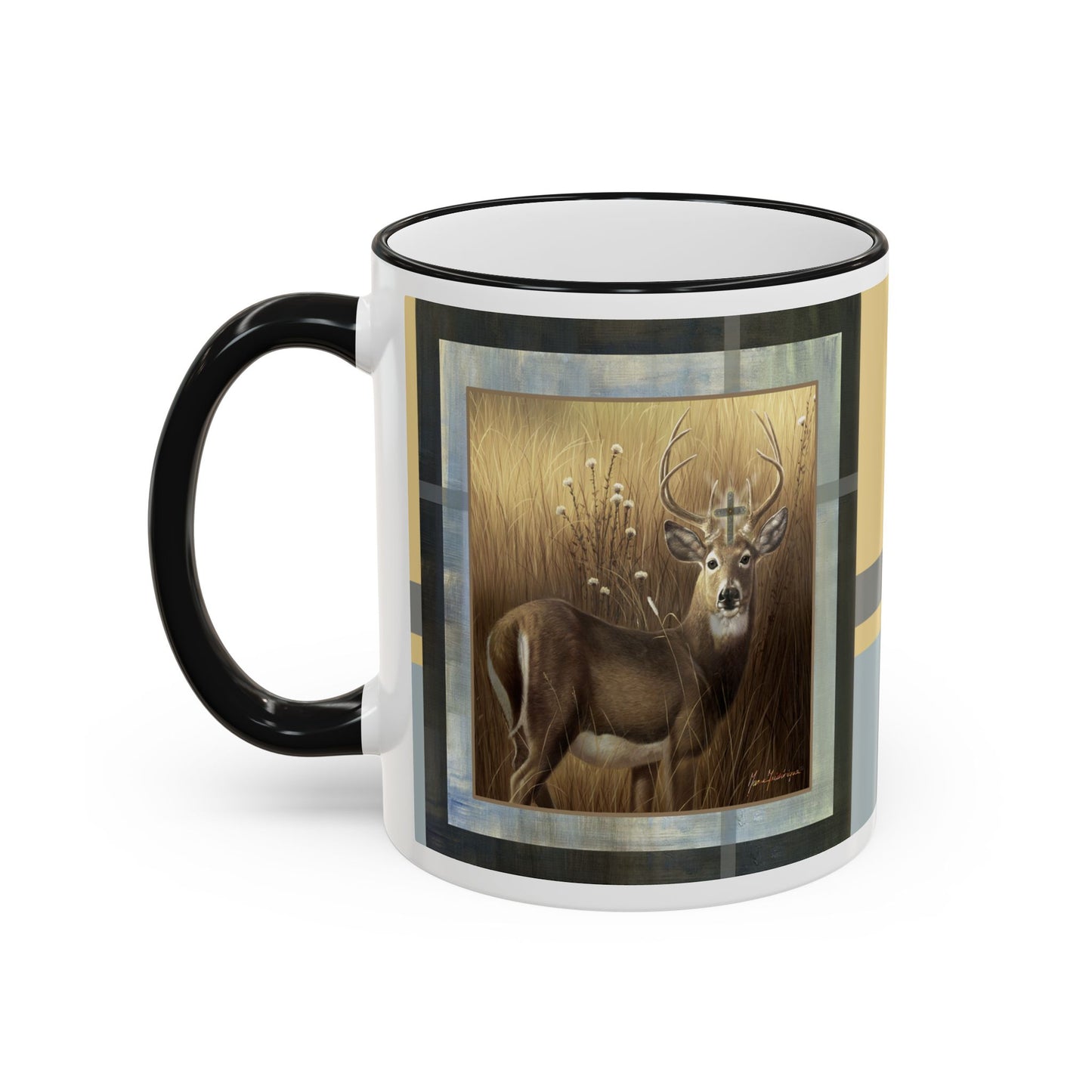 Christian Stag symbol, Deer Accent Rim Mug — 11oz & 15oz by artist Marie Frederique