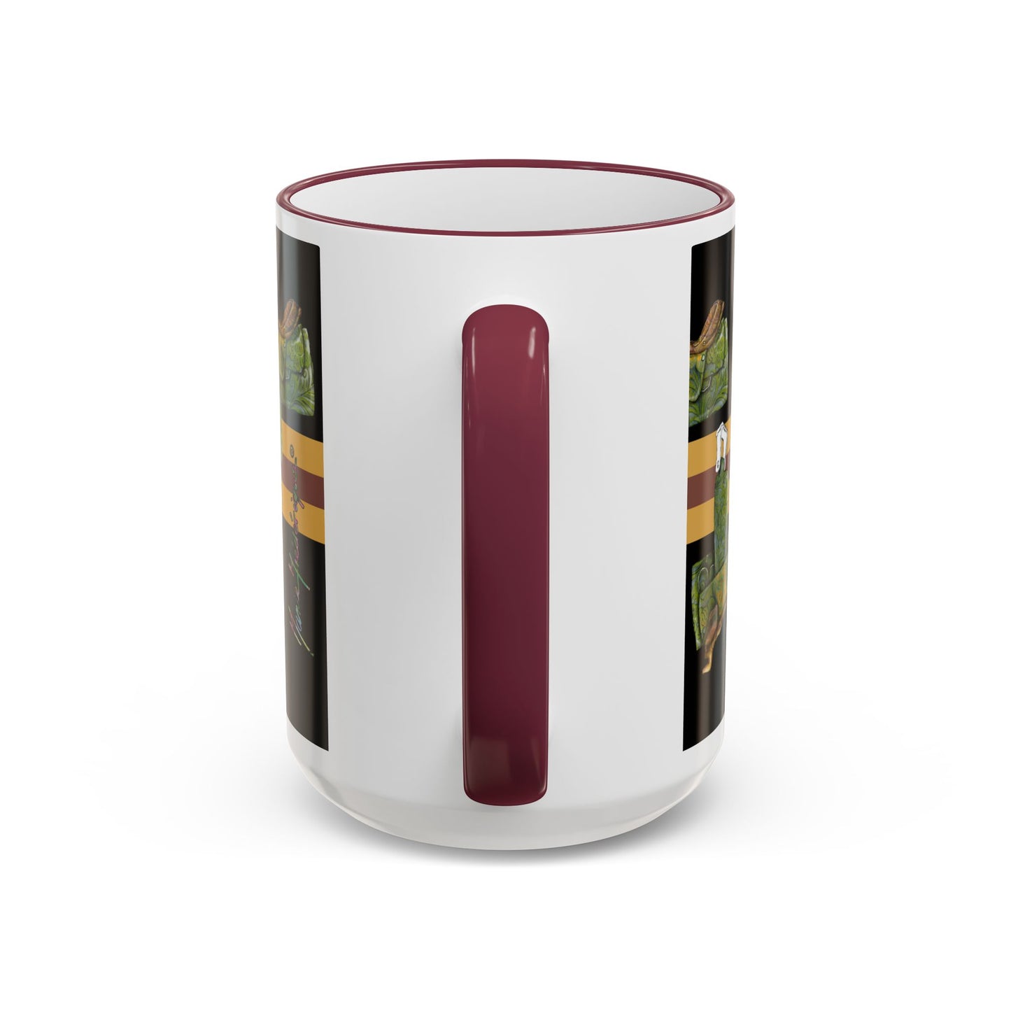 Western Saddle & Scarf Pattern Accent Rim Mug (11oz/15oz) by artist Marie Frederique