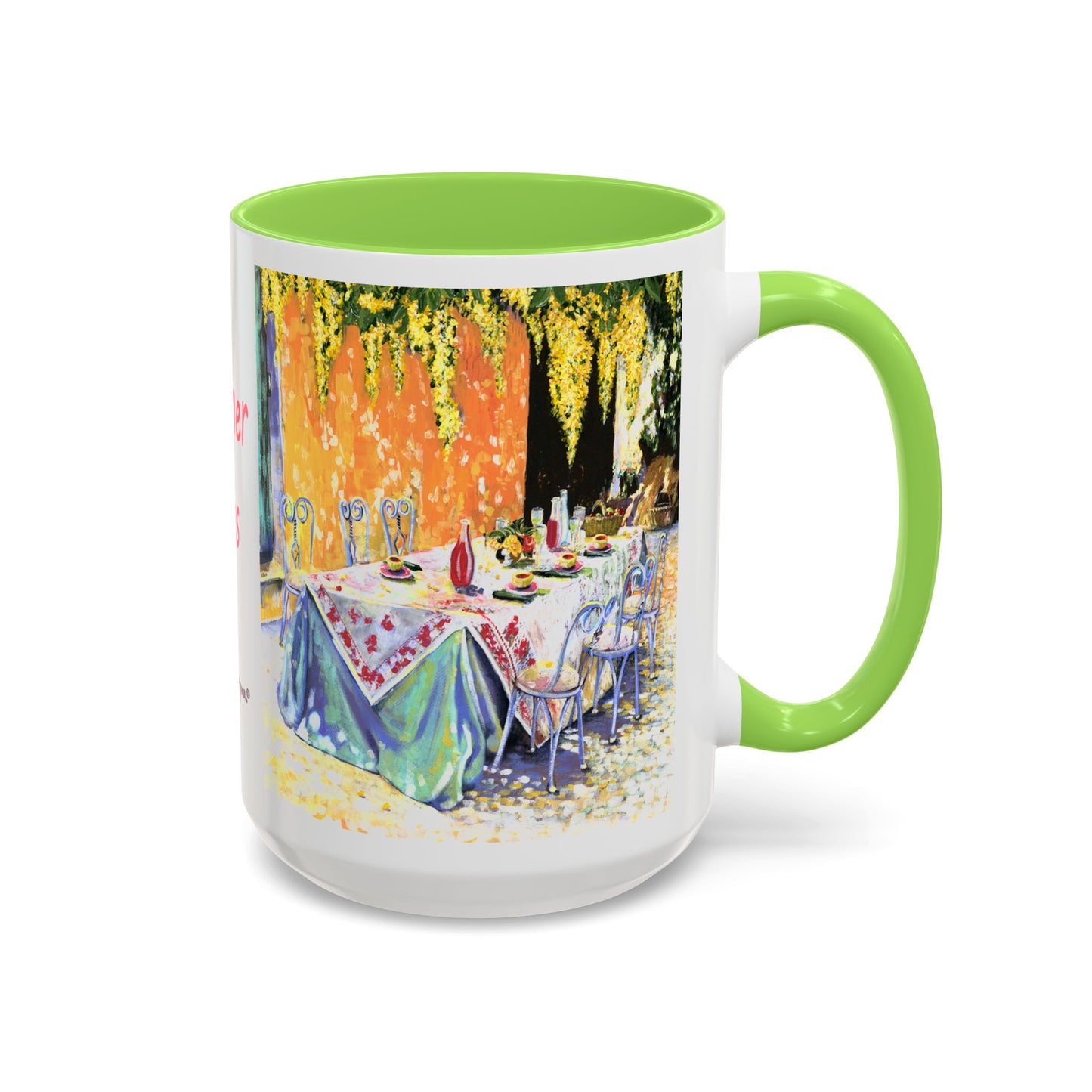 Summer Vibes, Summer pation lunch table - Colorful Mug by artist Marie Frederique