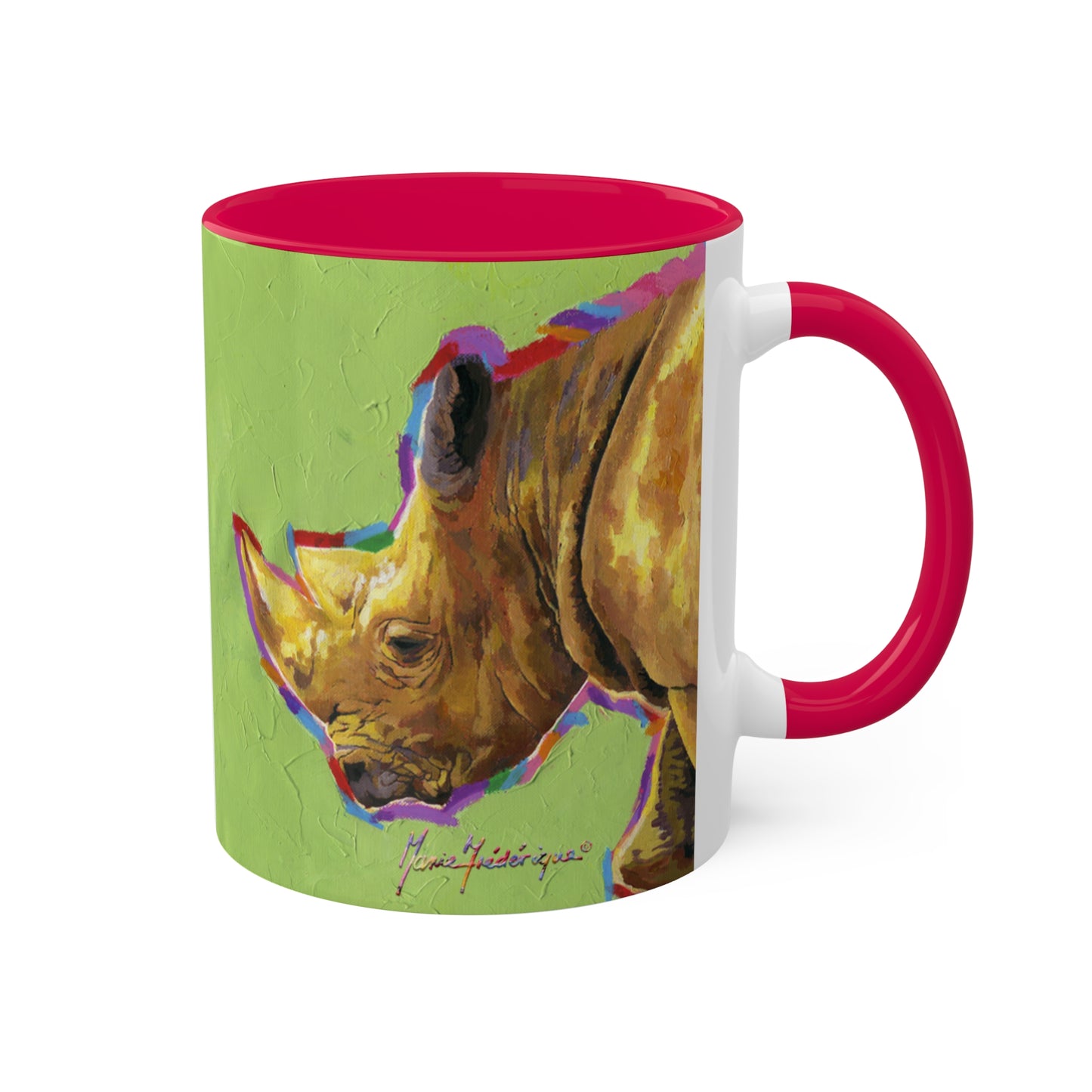 I AM so Tired - Rhinoceros Colorful Mug in 5 colors, 11oz By Artist Marie Frederique