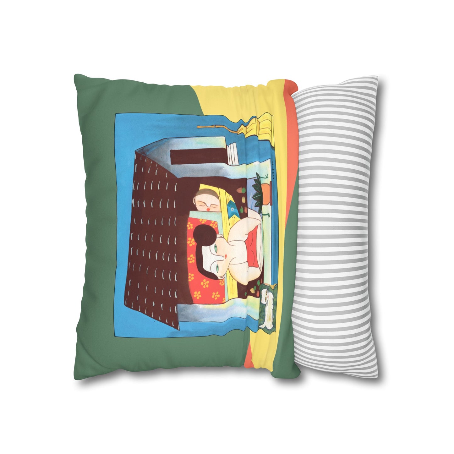 Village scenes, Faux Suede Pillowcase — Colorful Retro Home Decor by artist Marie Frederique