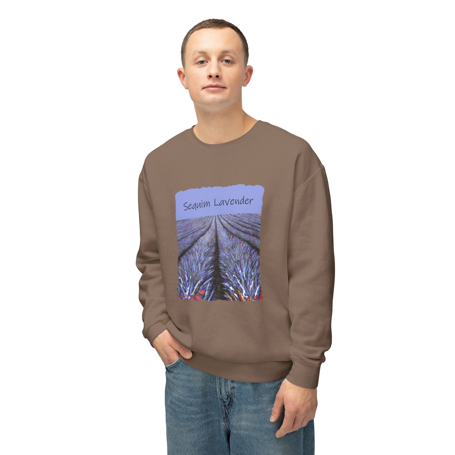 Lavender Field, Sequim WA - Unisex Lightweight Crewneck Sweatshirt by Artist Marie Frederique