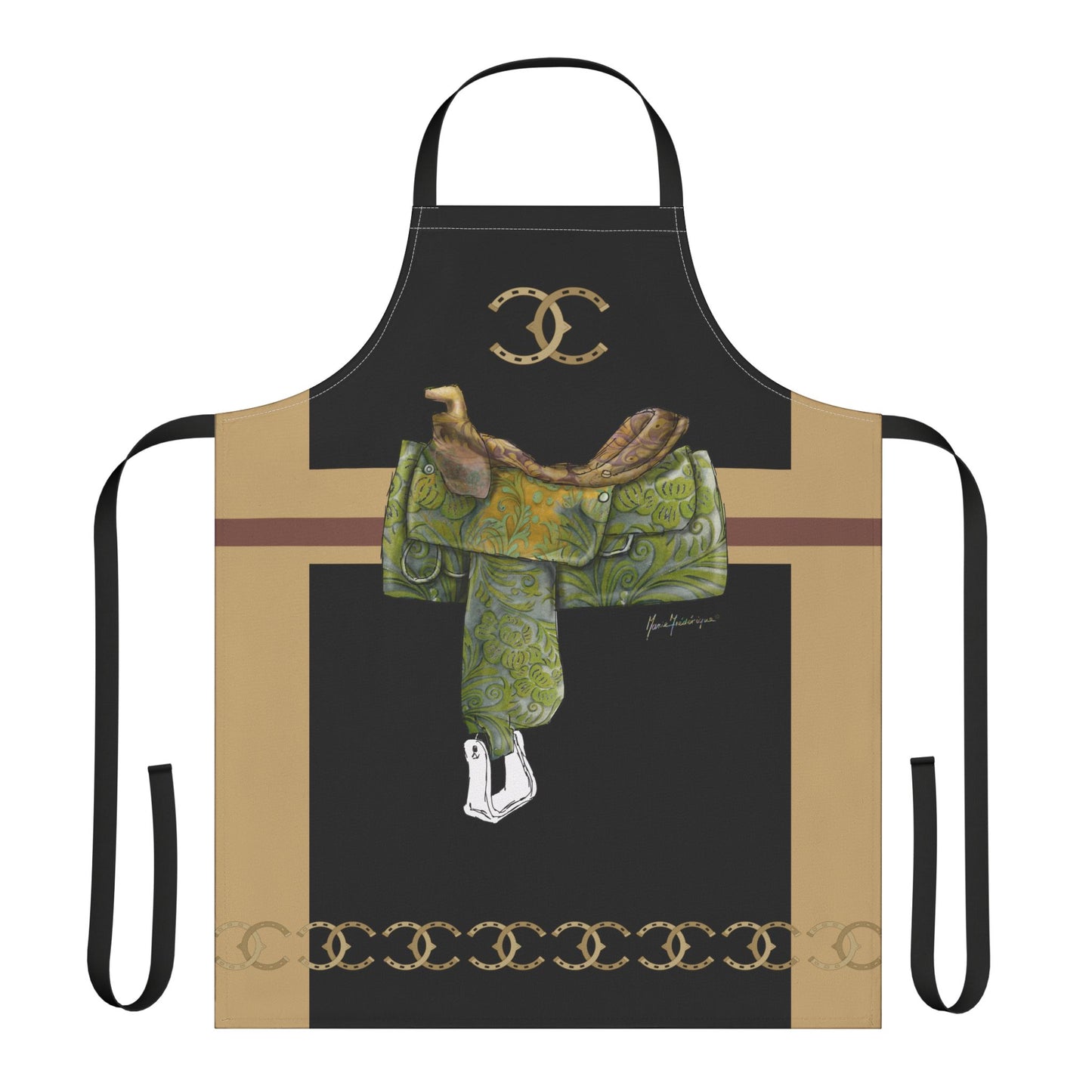 Leather Saddle Apron – Equestrian Saddle Graphic Kitchen & BBQ Apron by artist Marie Frederique