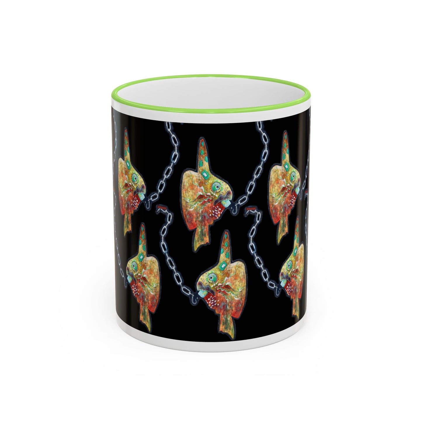 Colorful Steampunk Sunfish Mug — Accent Rim & Handle Coffee Cup by artist Marie Frederique
