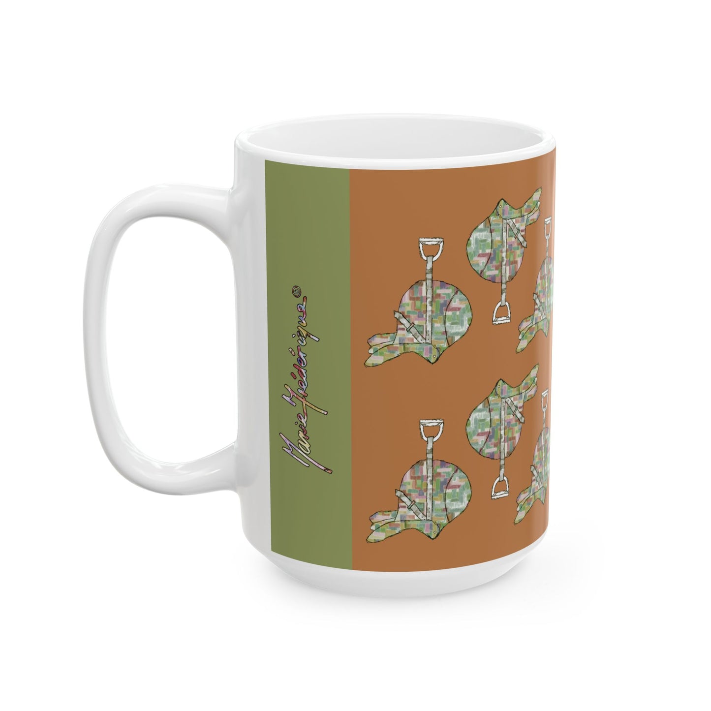Equestrian Saddle pattern Ceramic Mug (11oz/15oz) by artist Marie Frederique