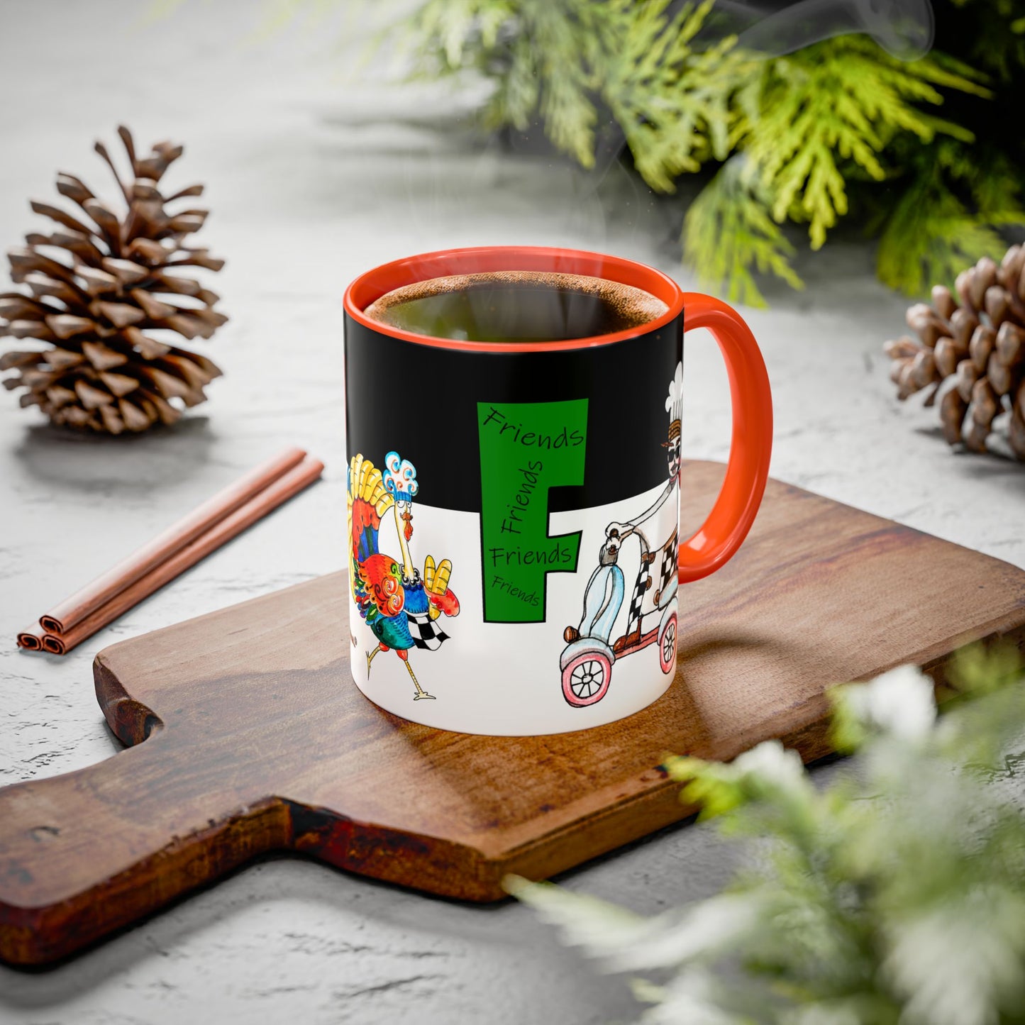 Colorful WTF Holiday Mugs by artist Marie Frederique