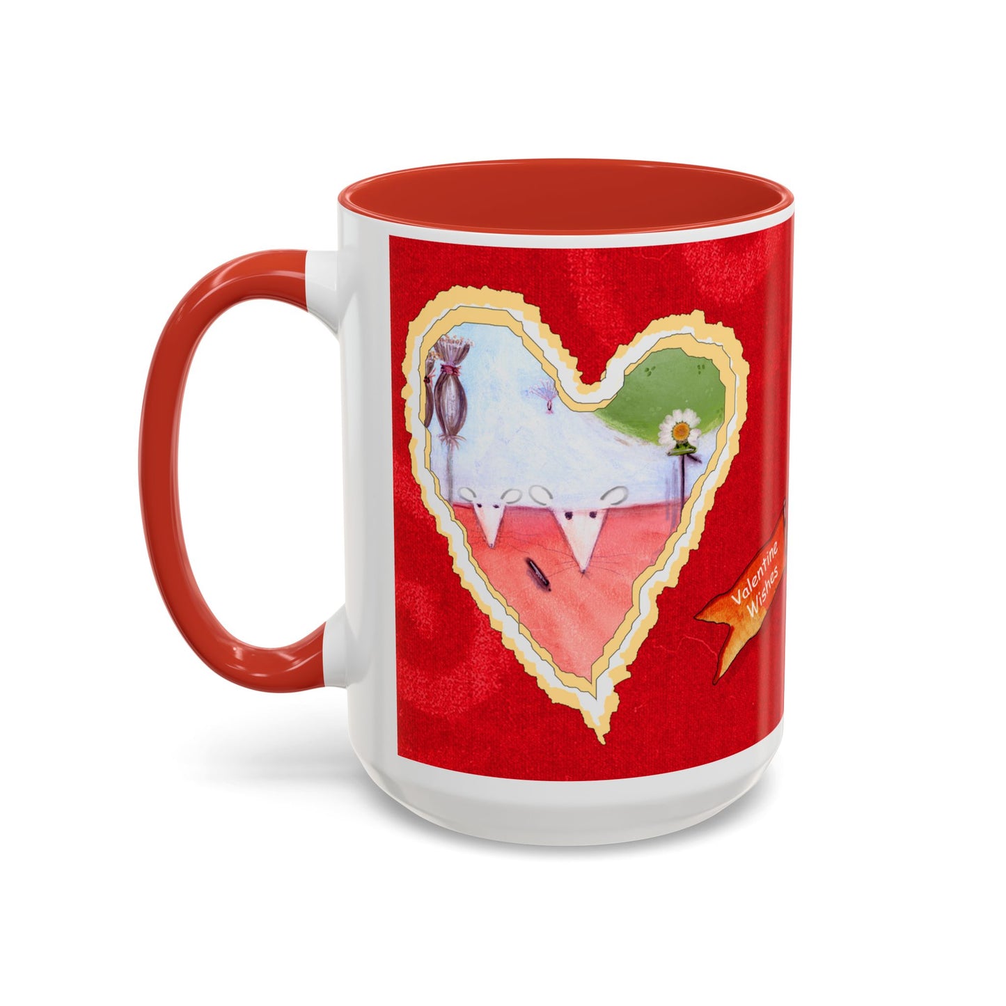 Valentine Watermelon wishes with flying pig - Accent Coffee Mug (11, 15oz) by artist Marie Frederique