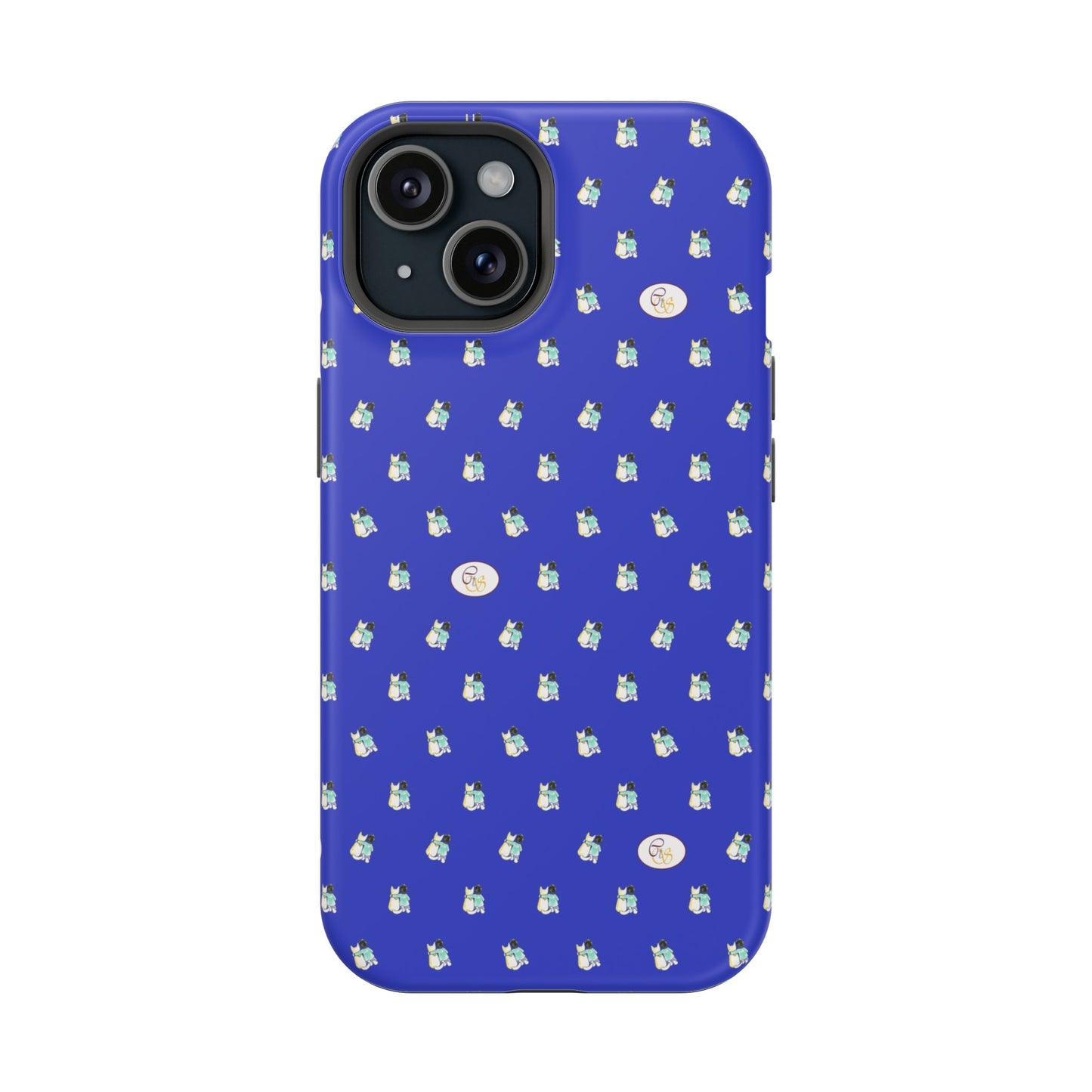 CTS Blue - repeat pattern boy and dog, Impact-Resistant Phone Cases by artist Marie Frederique