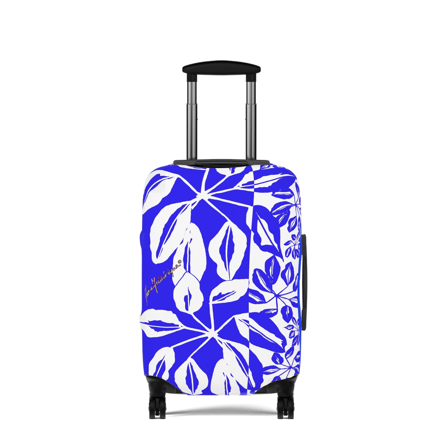 Luggage Cover, Tropical Leaves Blue and white - Luggage Cover by artist Marie Frederique