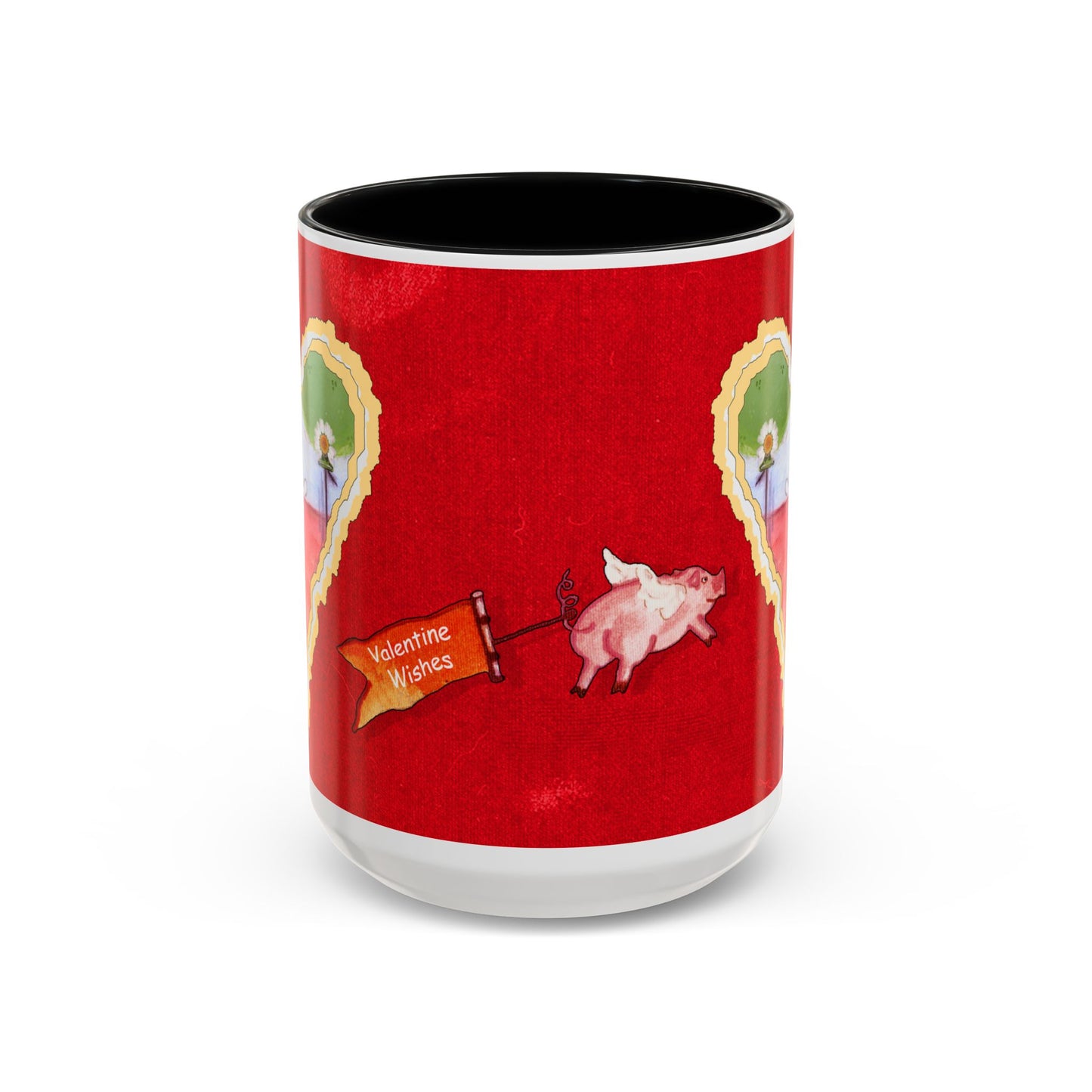 Valentine Watermelon wishes with flying pig - Accent Coffee Mug (11, 15oz) by artist Marie Frederique