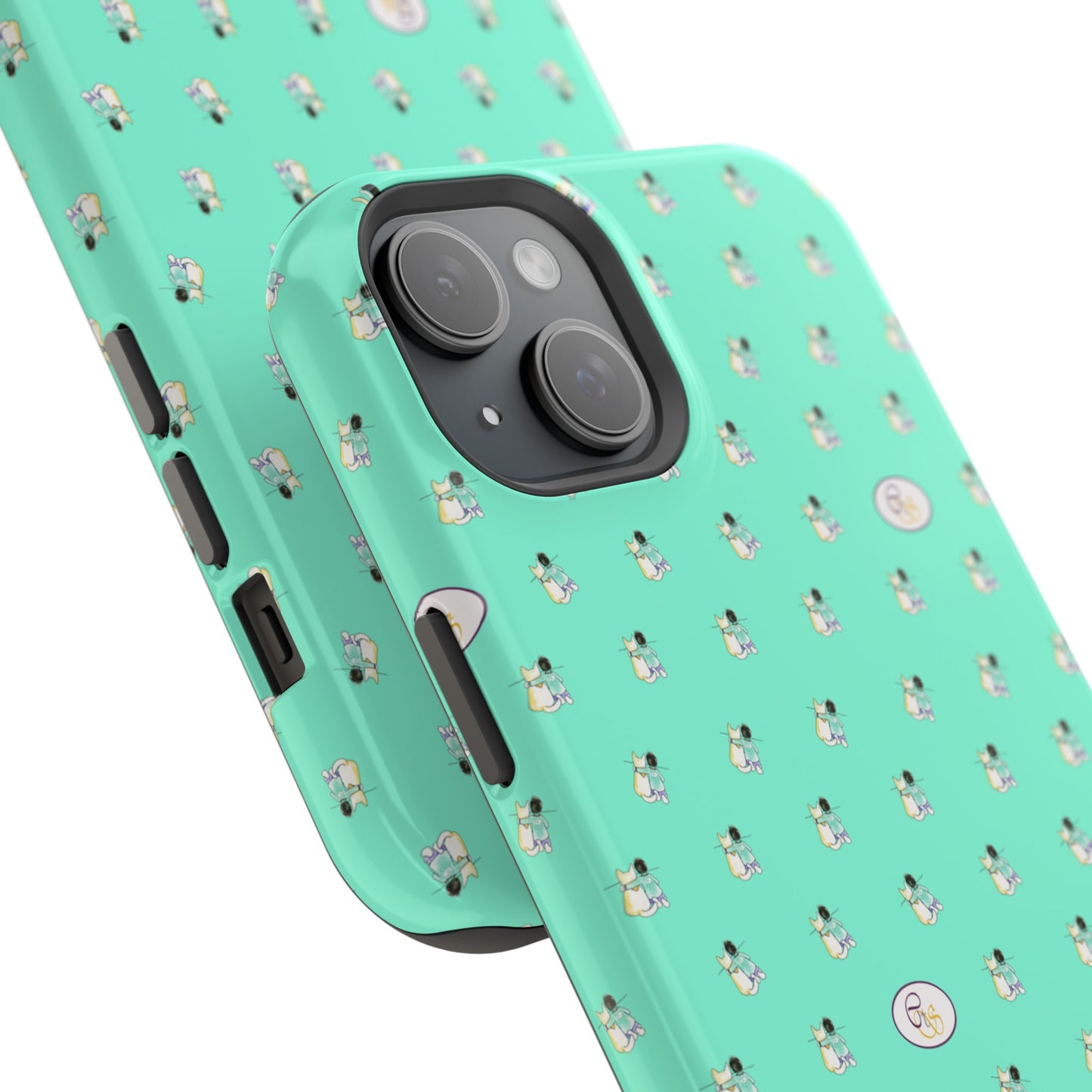 CTS Aqua - repeat pattern boy and dog, Impact-Resistant Phone Cases by artist Marie Frederique