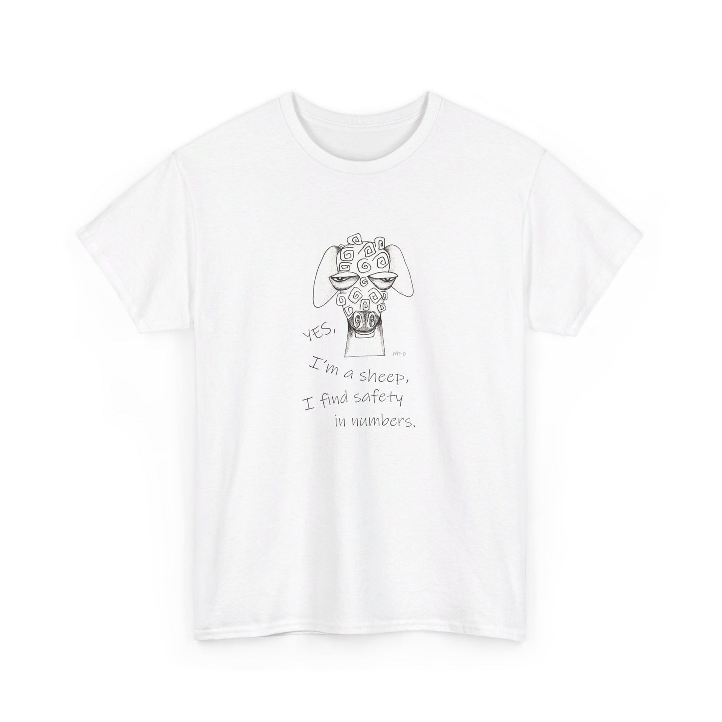 Sheep Lovers - Safety in Numbers. Unisex Heavy Cotton Tee by artist Marie Frederique