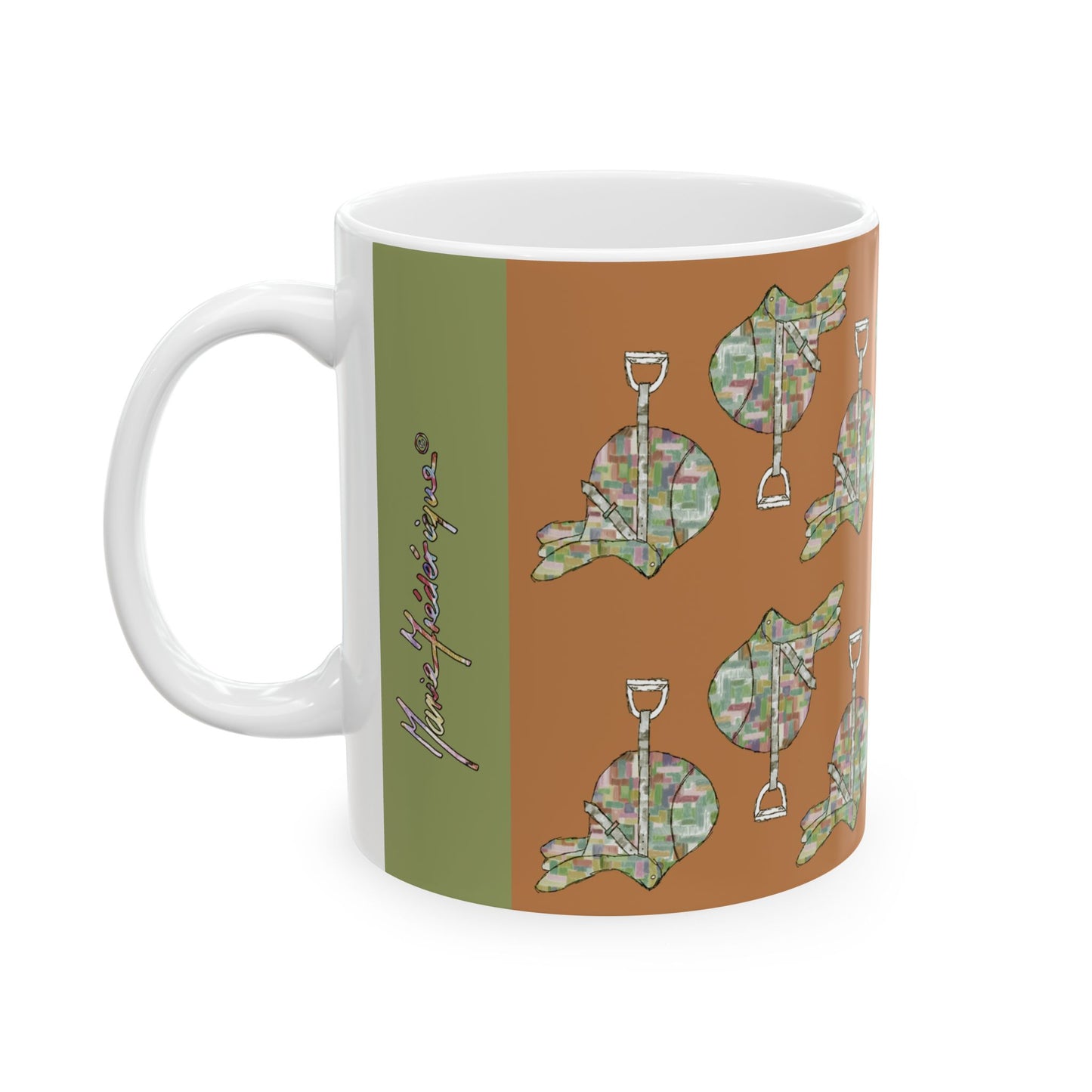 Equestrian Saddle pattern Ceramic Mug (11oz/15oz) by artist Marie Frederique